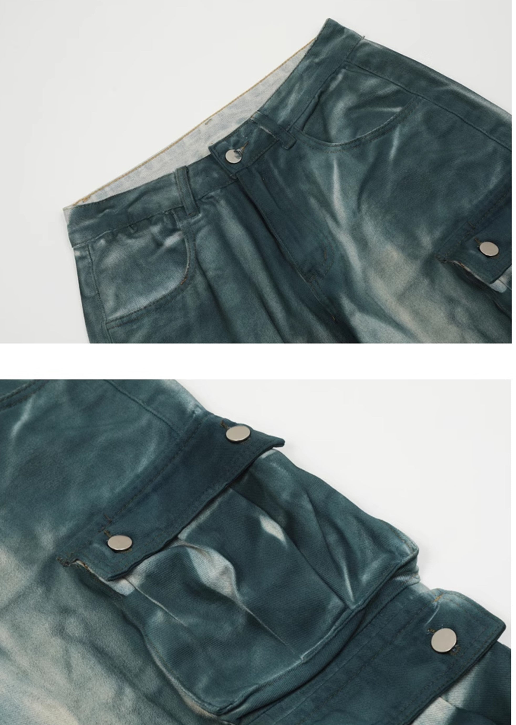 【MAXDSTR】Glossy gimmick fabric glossy design cargo denim pants  MD0162