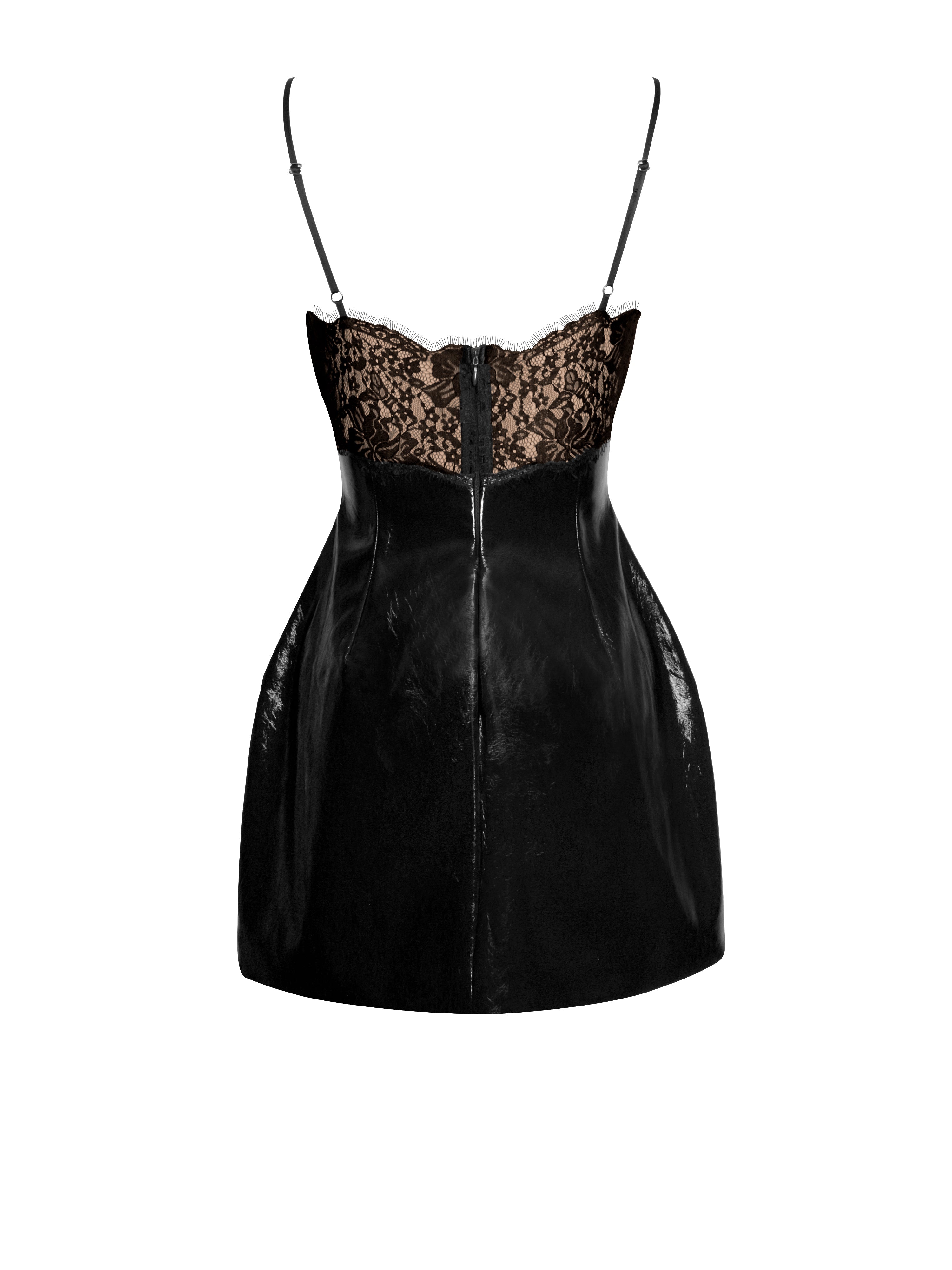 Leather lace mini dress