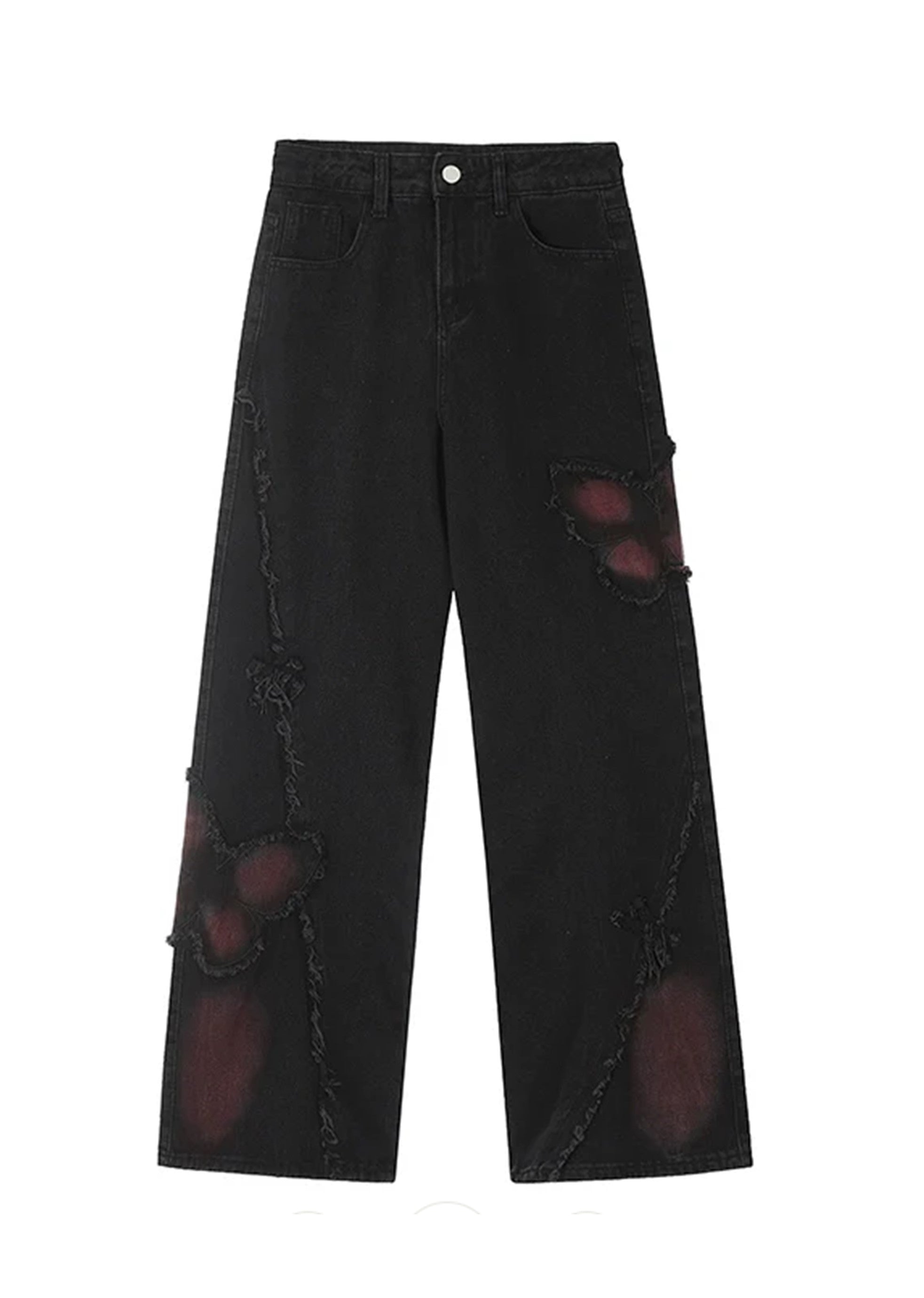 [Rayohopp] Color butterfly design attachment balance denim pants RH0108