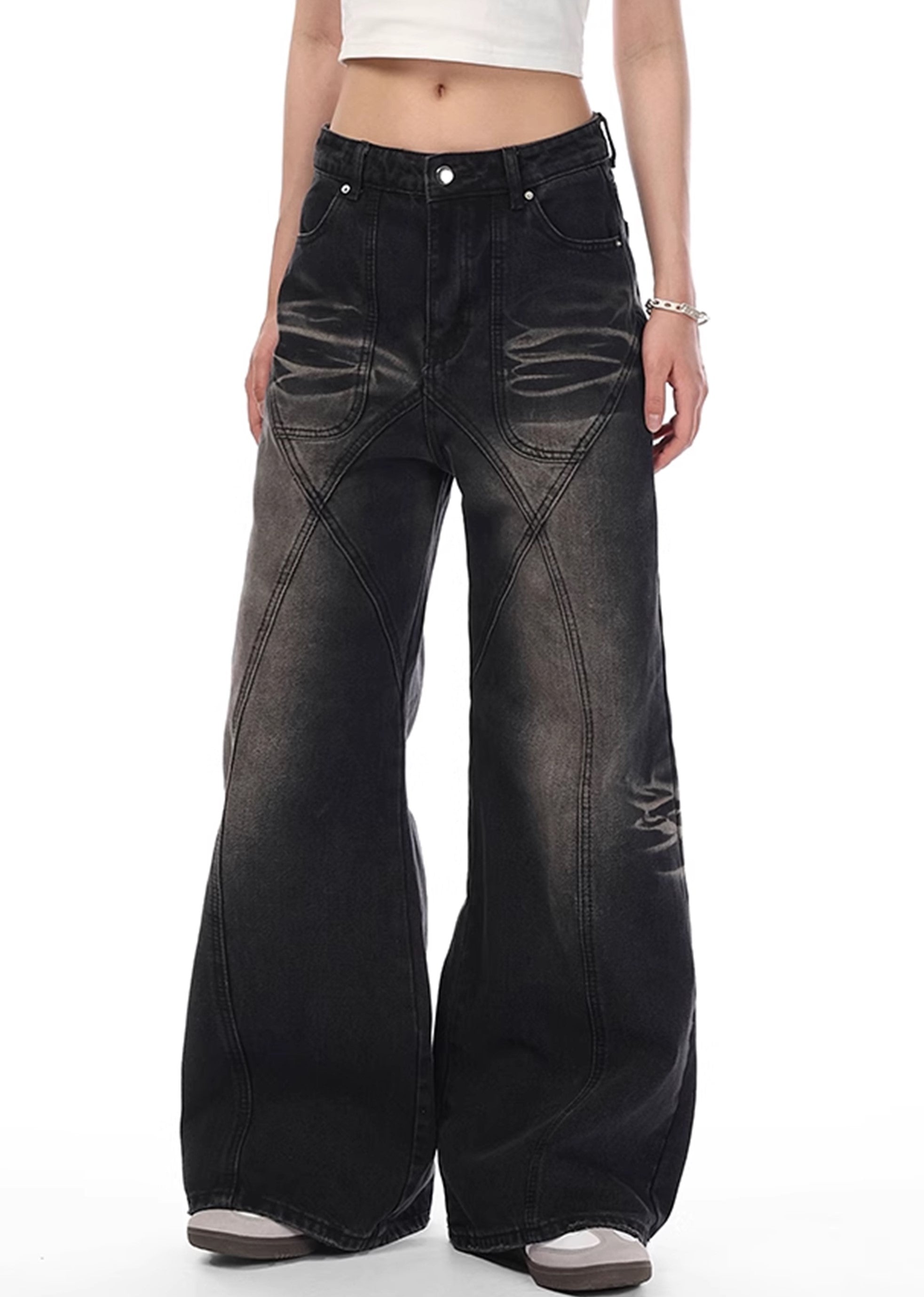 【VINMUK】Basic style dull black wide denim pants  VM0014