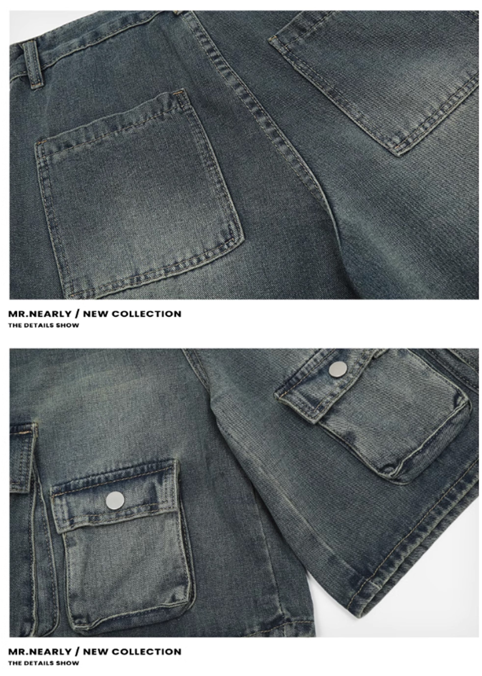 【MR nearly】Double pocket dull blue design short denim pants  MR0102