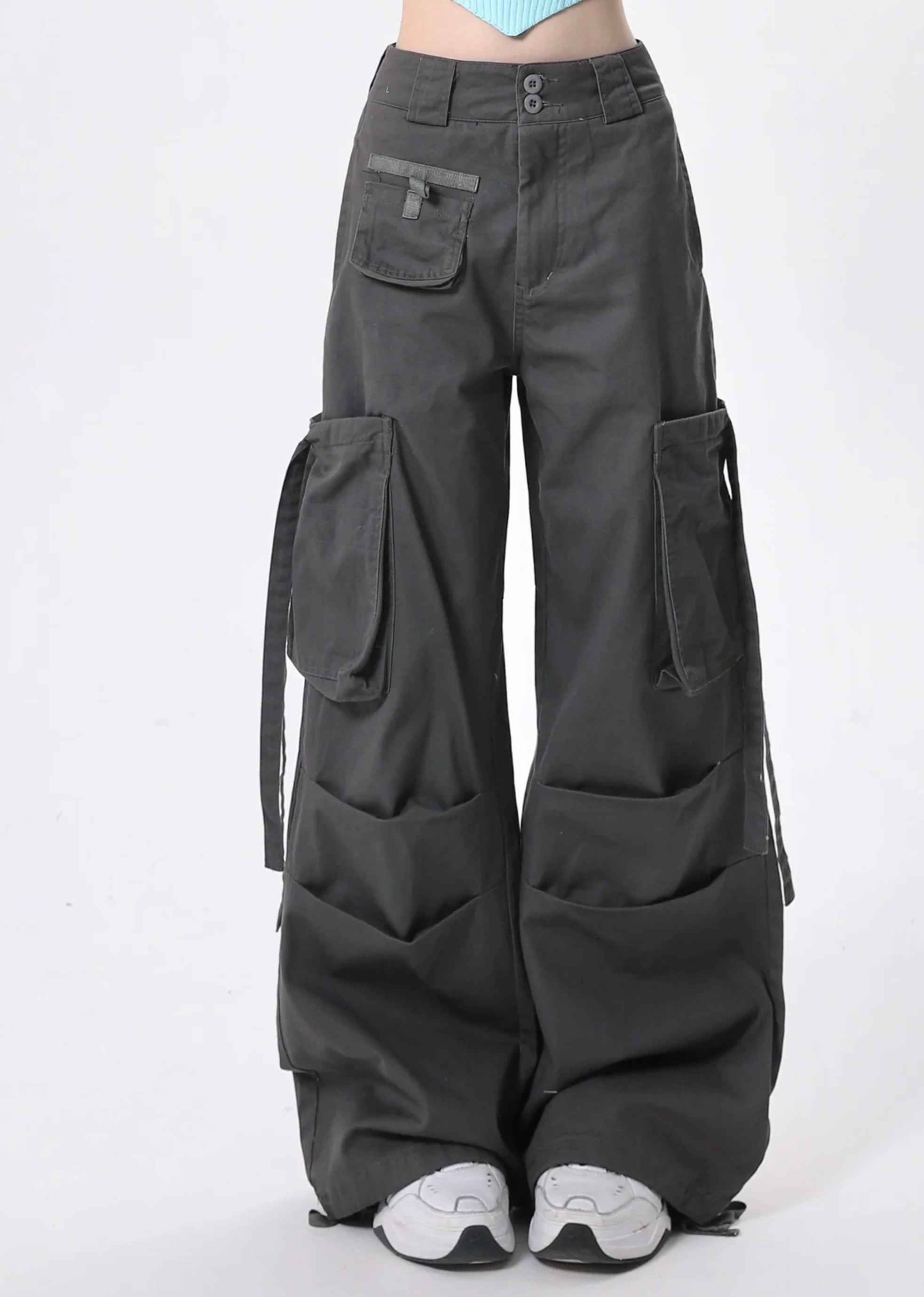 【Rayohopp】Suspender design loose silhouette double cargo collar pants  RH0121