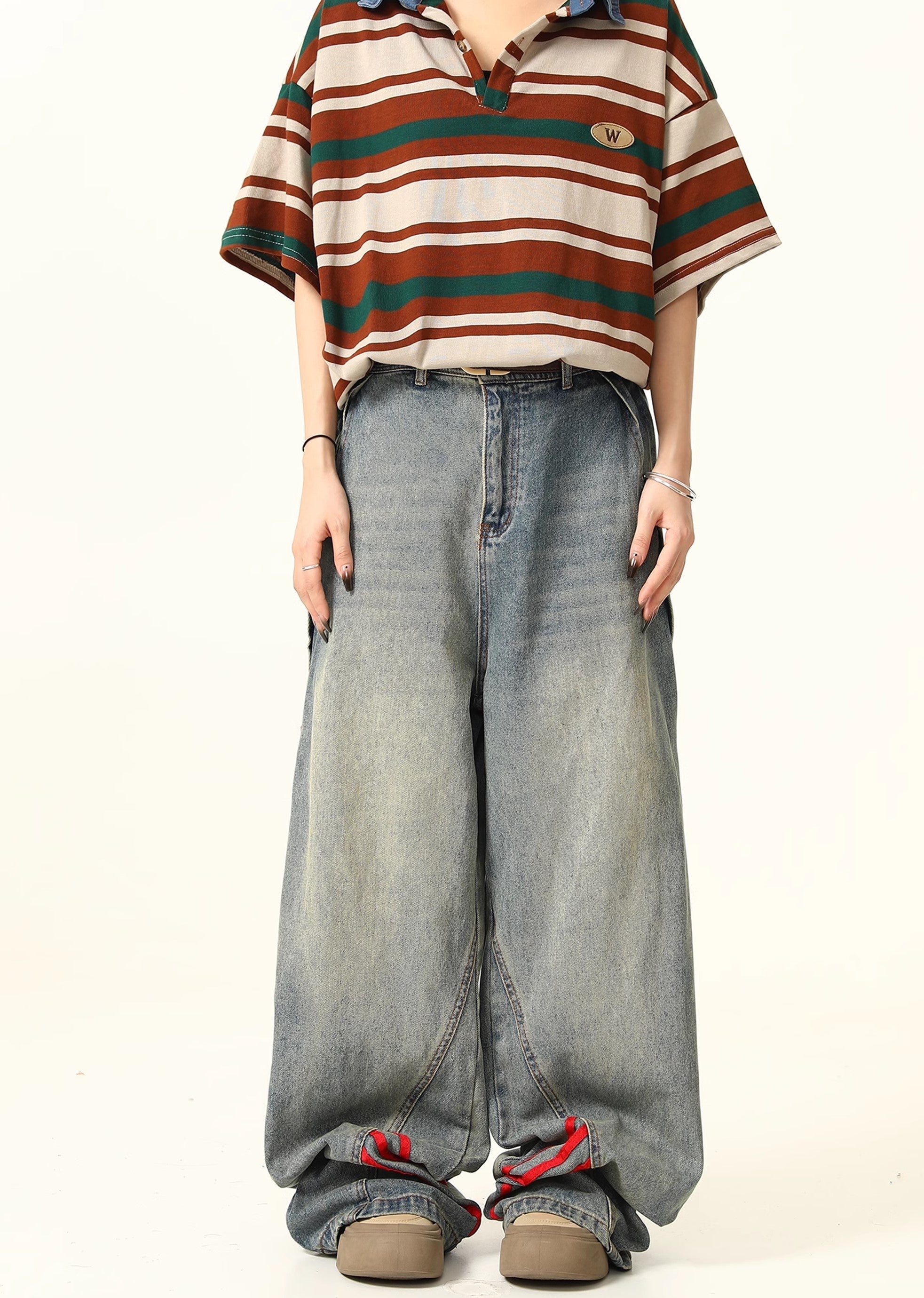 【7/15新作】Double Red Line Design Washed Denim Pants  HL3060