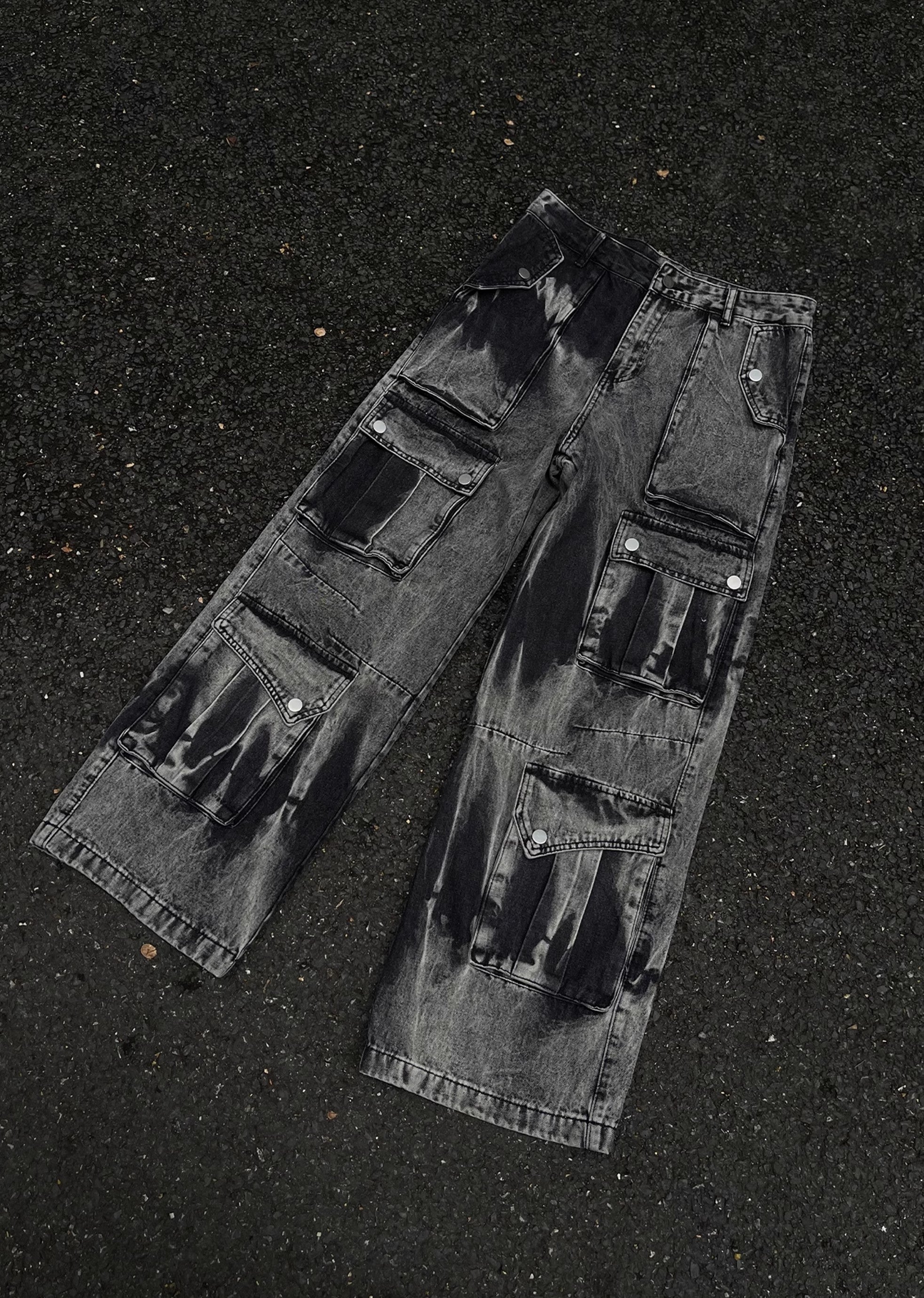 Random wash processing gimmick design gray denim pants MD0149