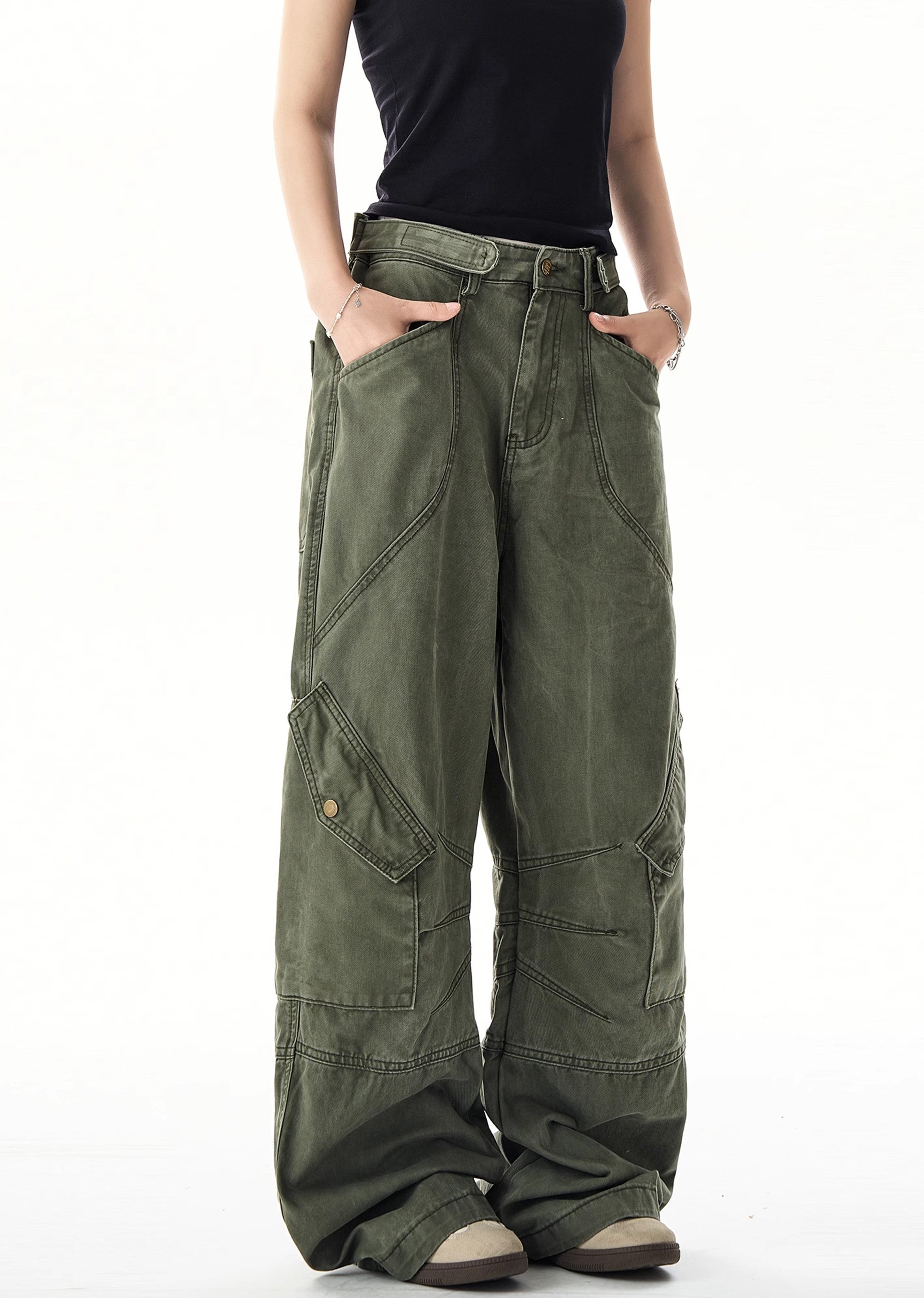 [H GANG X] Natural vintage z grunge style street wide denim pants HX0048