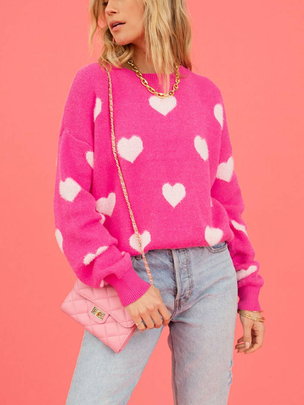 Heart Pattern Valentine's Day Round Neck Pullover