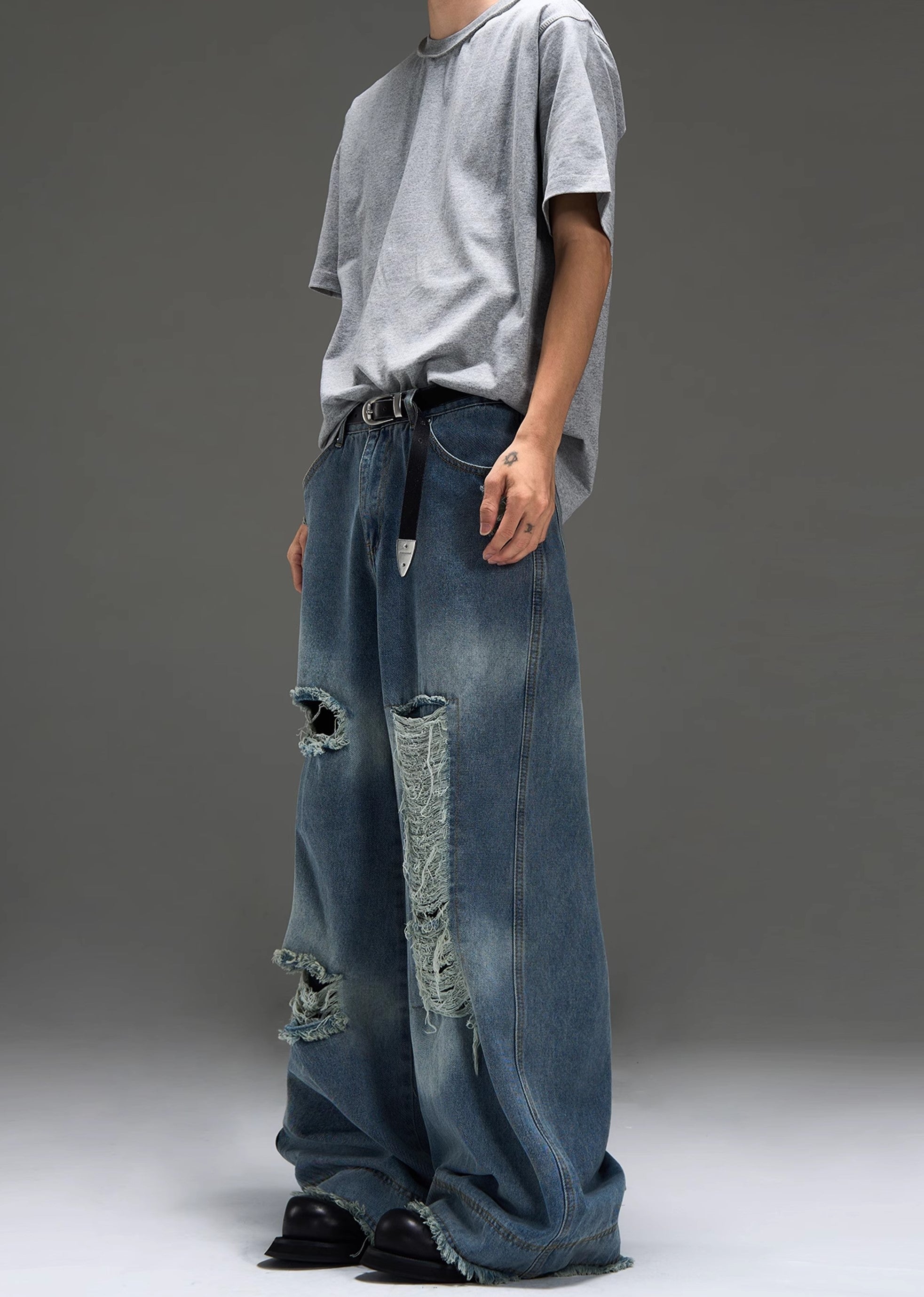 【MAXDSTR】Gimmick distressed vintage grunge style oversized denim pants  MD0154