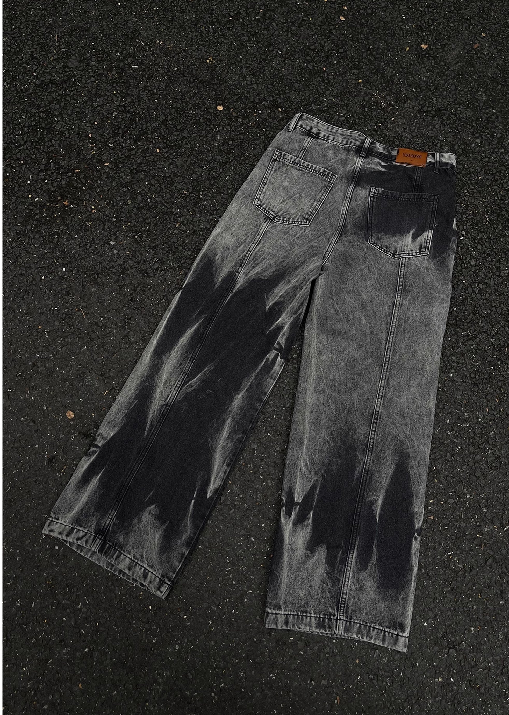 Random wash processing gimmick design gray denim pants MD0149