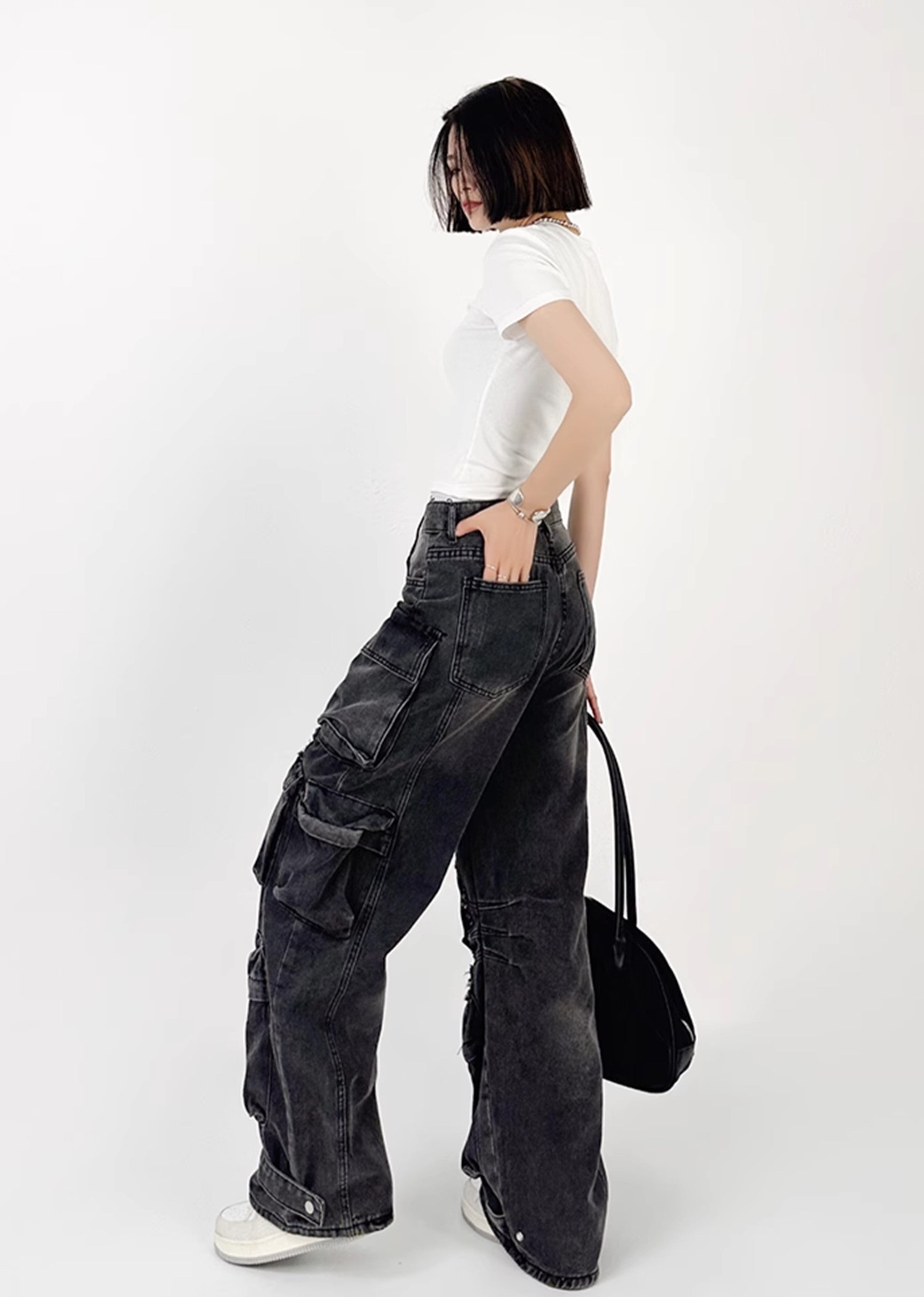 [4/29 New] Countless pocket design dull color wide bold denim pants HL3040