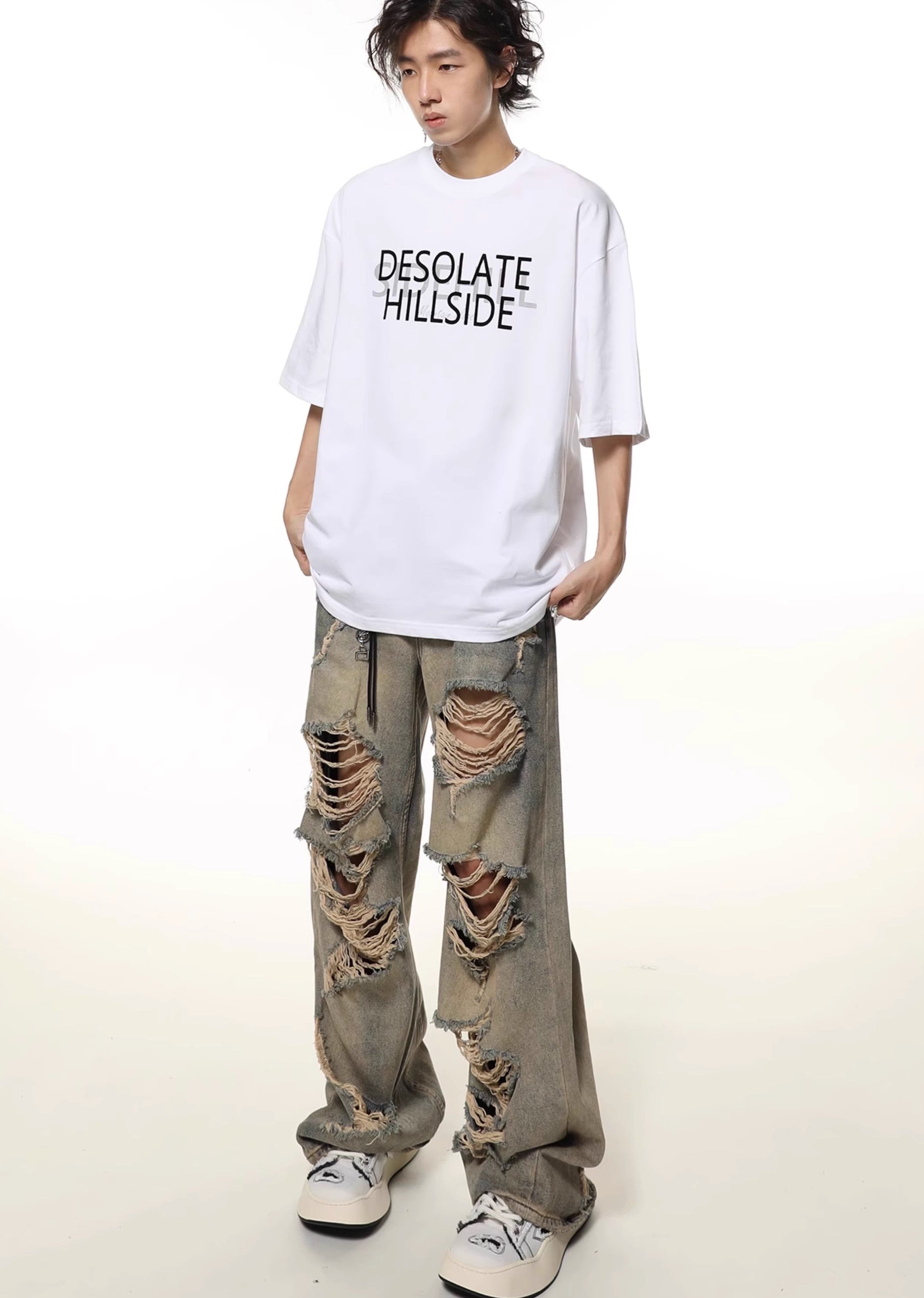 【Future Boy】Multi-distressed vintage design denim pants  FB0007