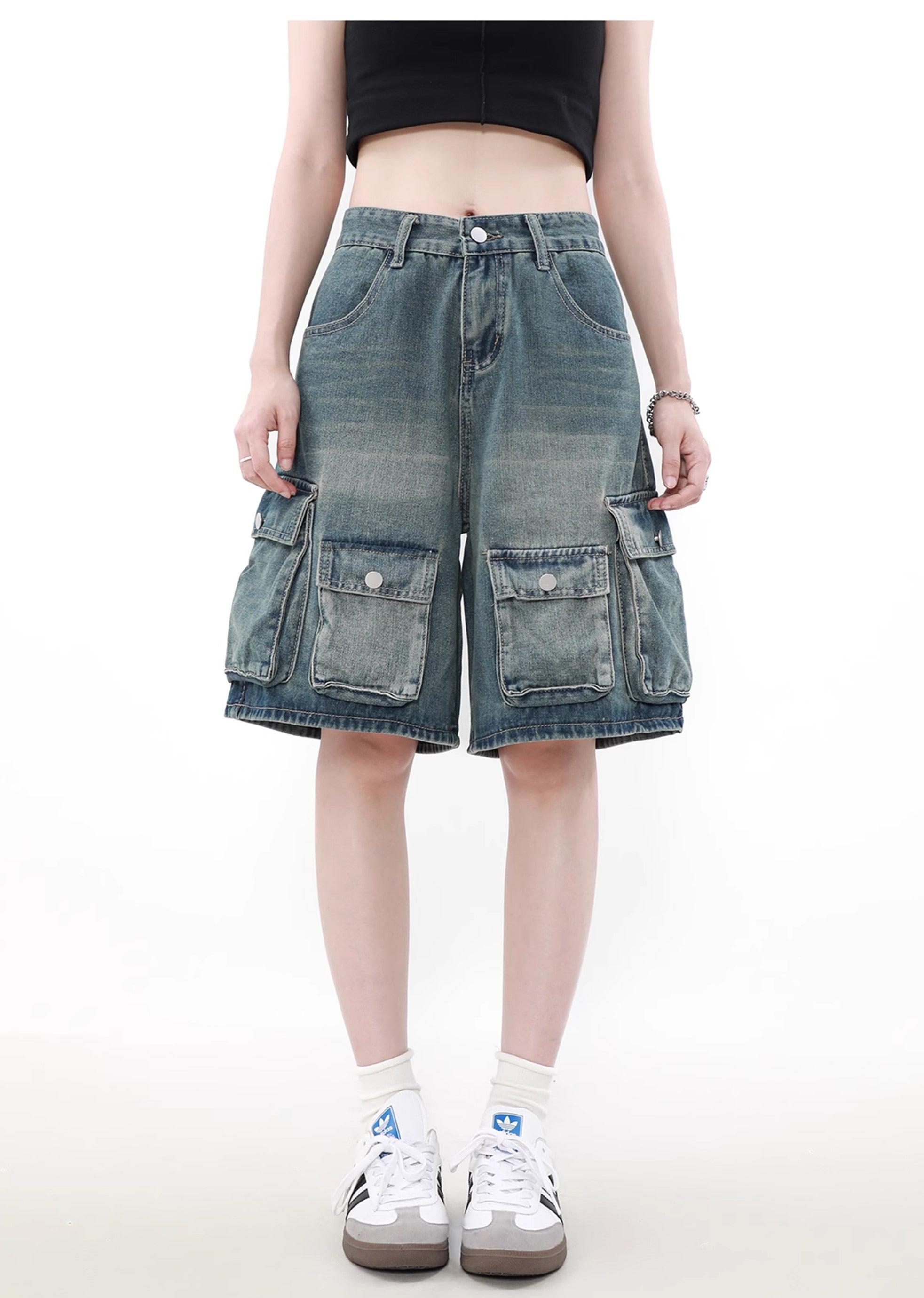 【MR nearly】Double pocket dull blue design short denim pants  MR0102