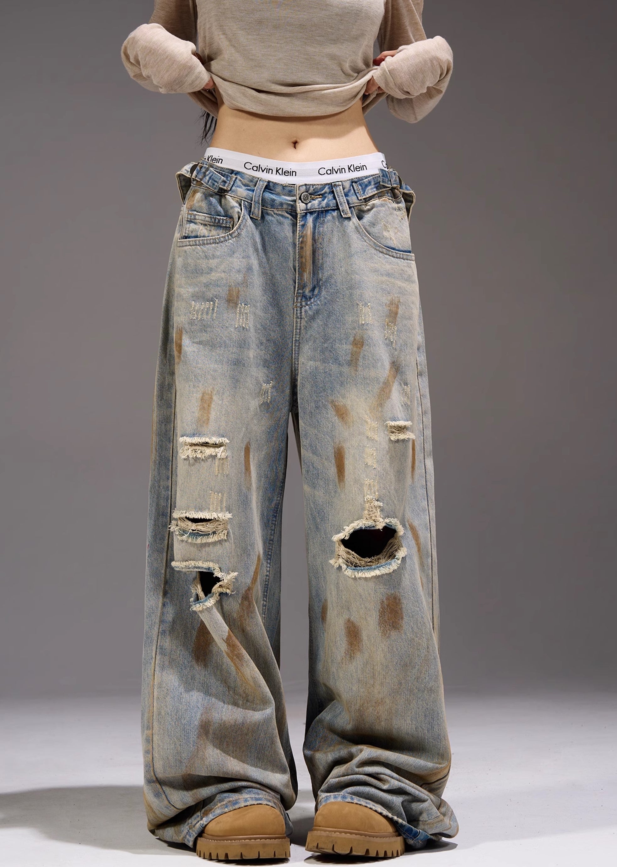 【MAXDSTR】Myriad middle distressed dull wide denim pants  MD0159