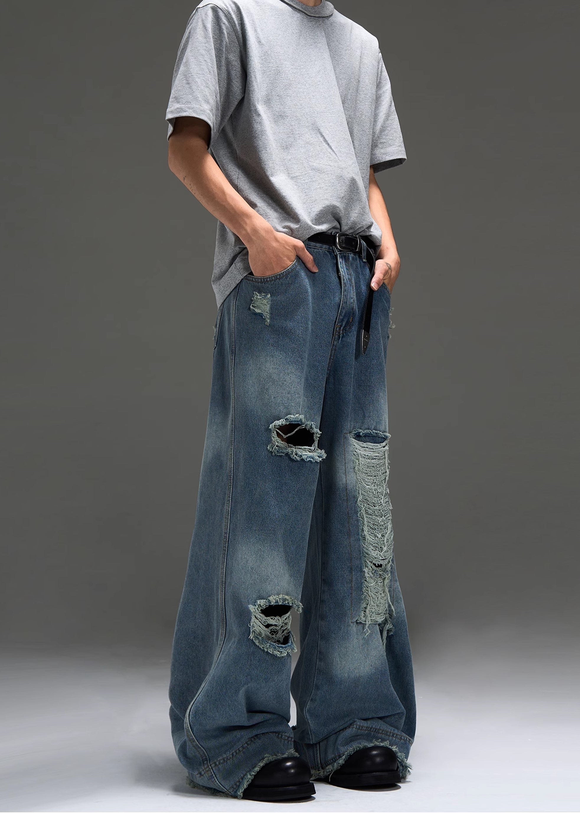 【MAXDSTR】Gimmick distressed vintage grunge style oversized denim pants  MD0154