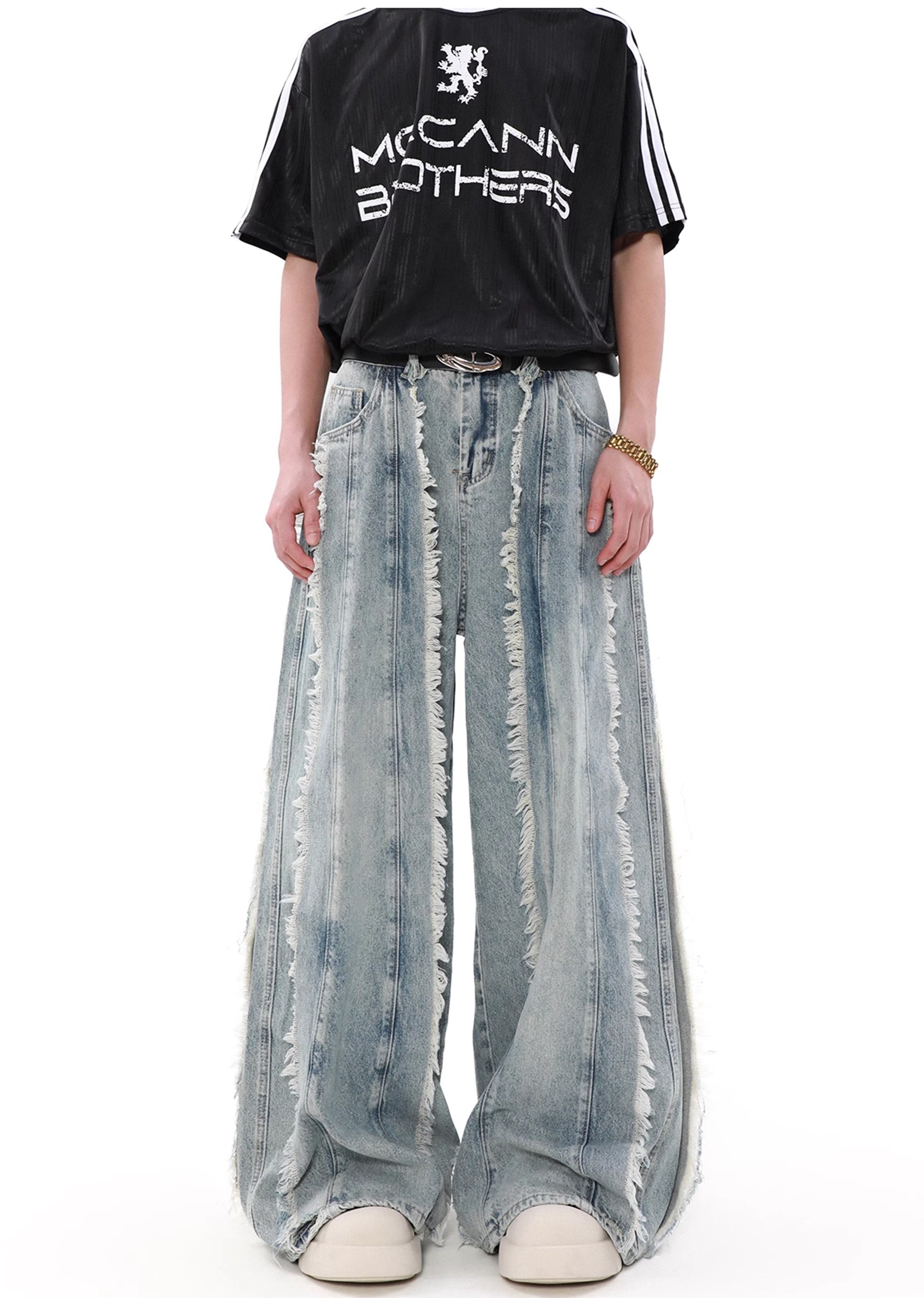 【MR nearly】Full fringe design wide vintage denim pants  MR0109