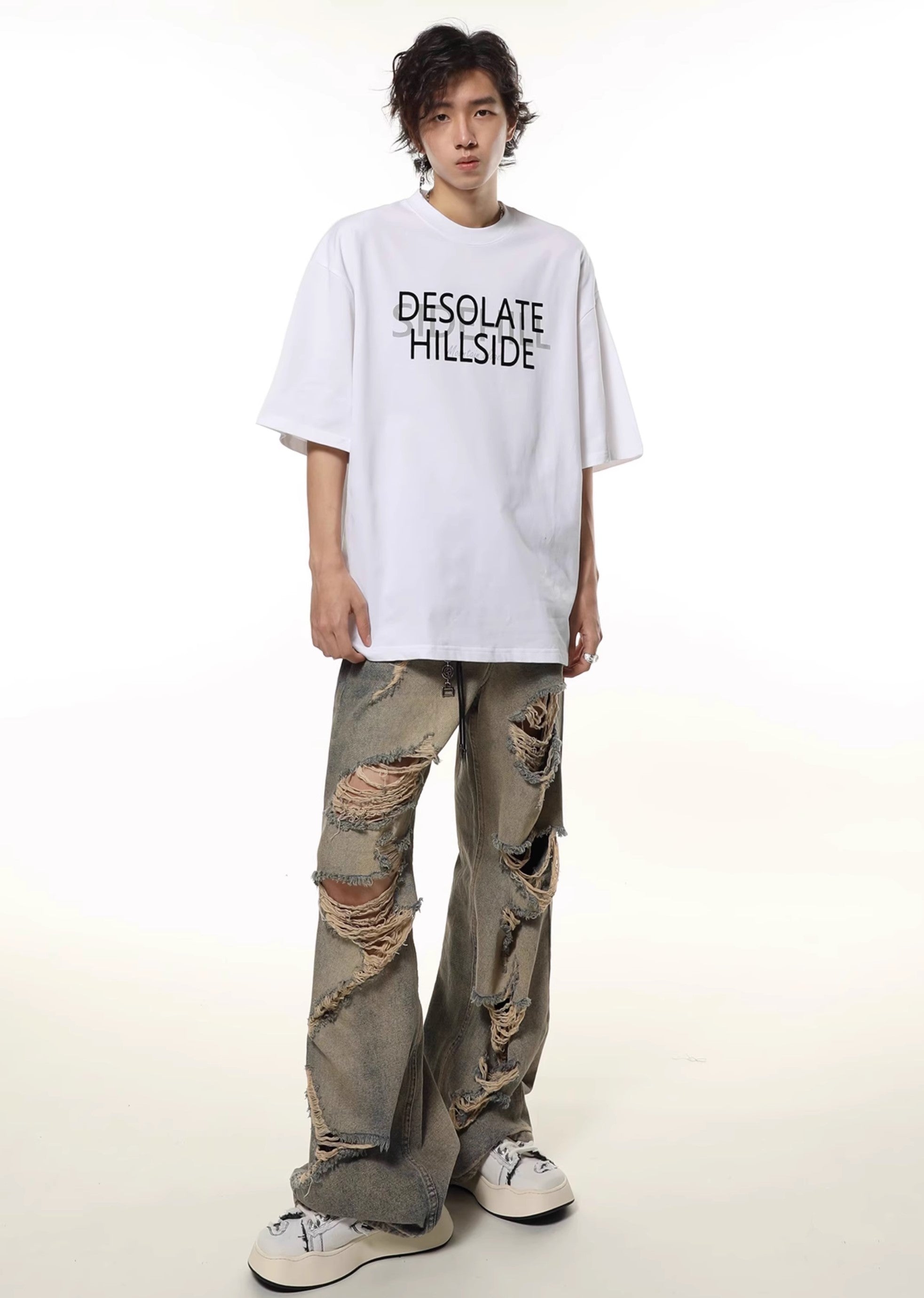 【Future Boy】Multi-distressed vintage design denim pants  FB0007