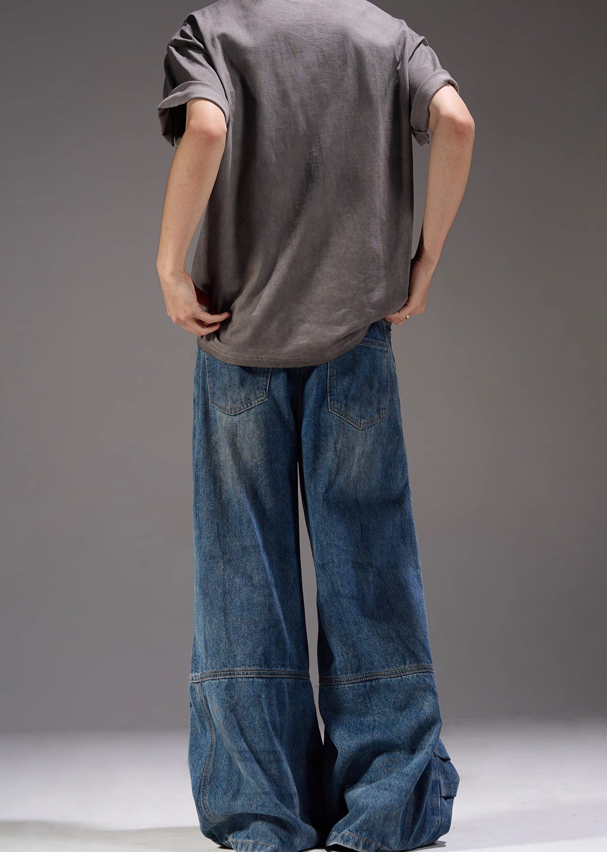 【MAXDSTR】Mid-length distressed dull blue wide denim pants  MD0160