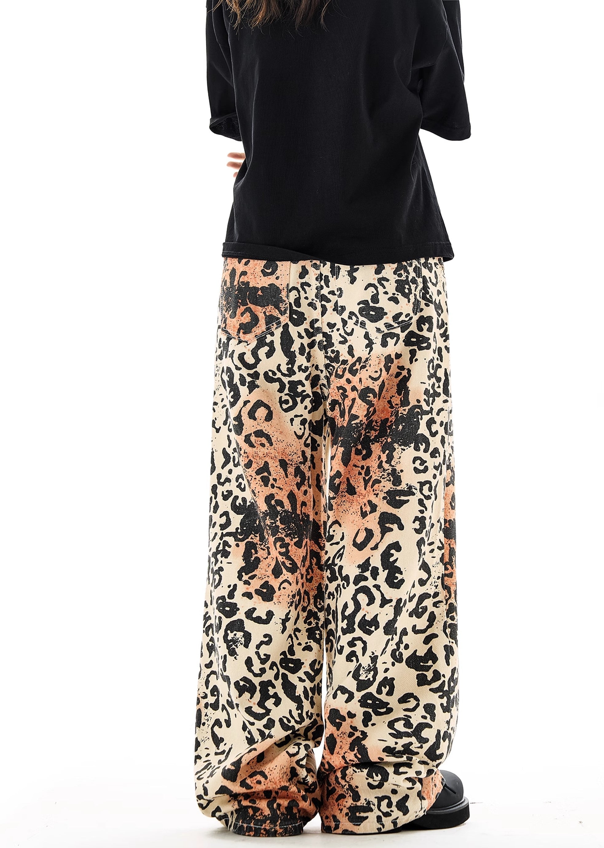 [H GANG X] Random wash animal print design wide pants HX0054