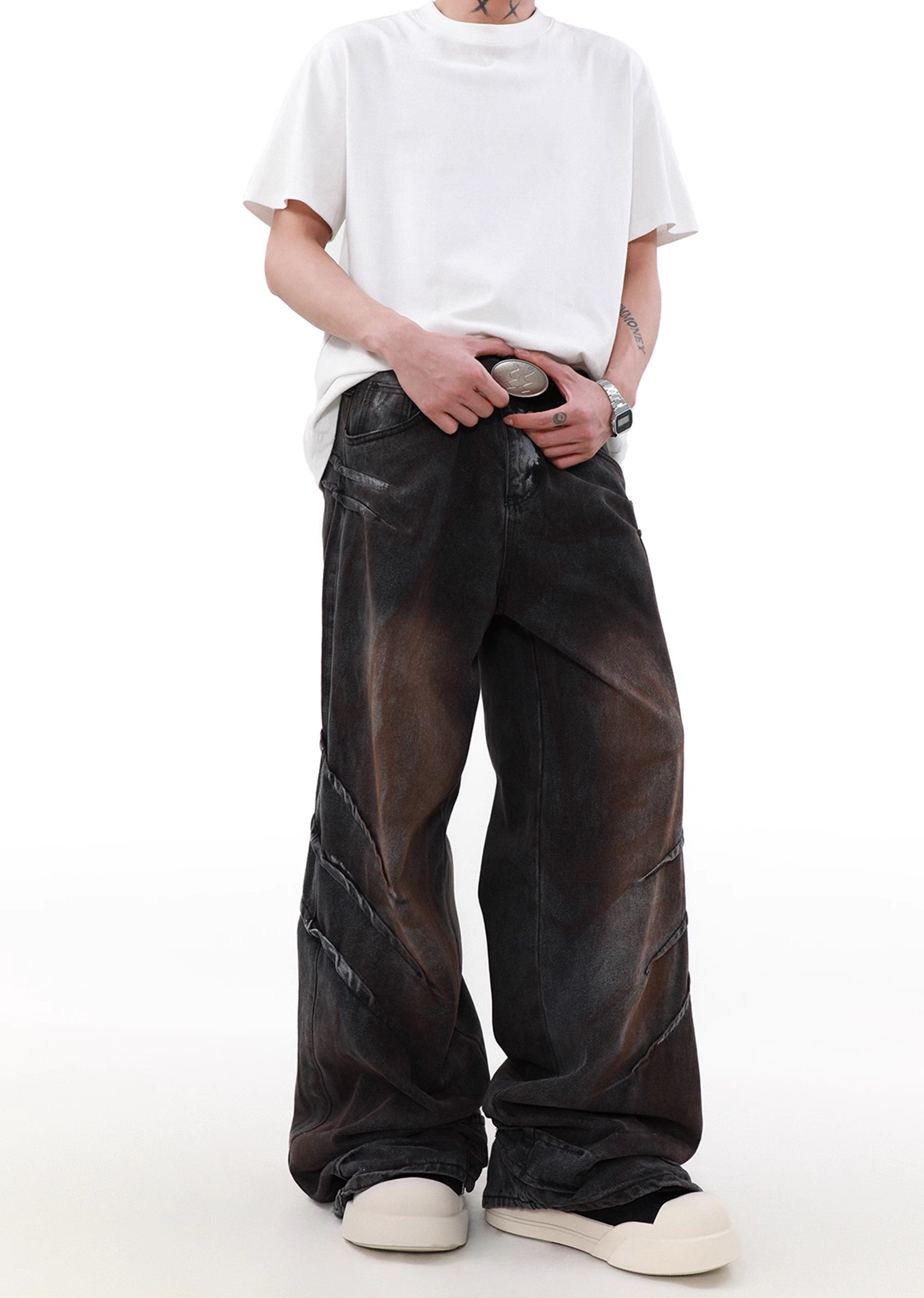 【MR nearly】Rusty claw mark design blonde wash denim pants  MR0101