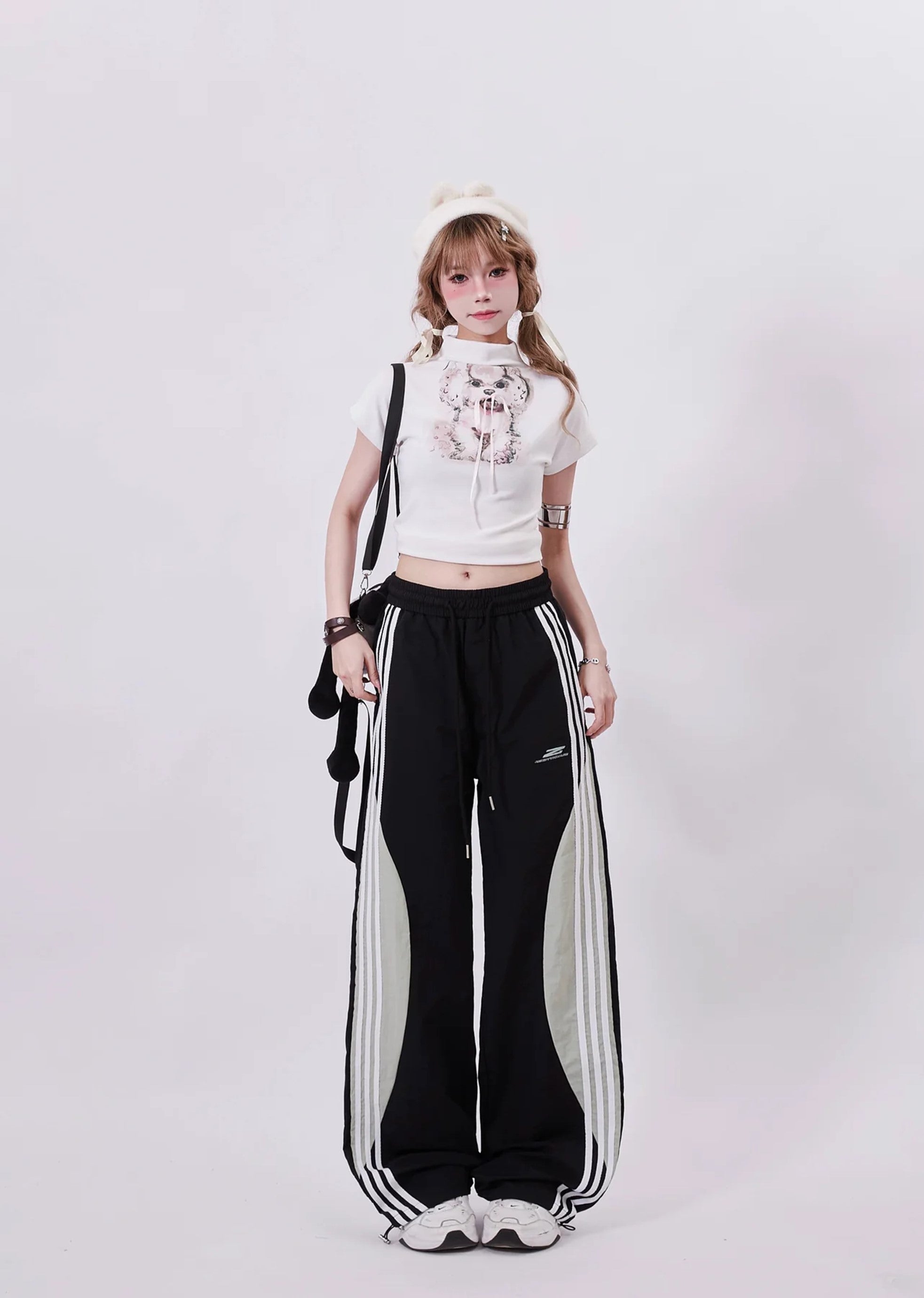 [Rayohopp] Wave side monotone line wide design pants RH0110