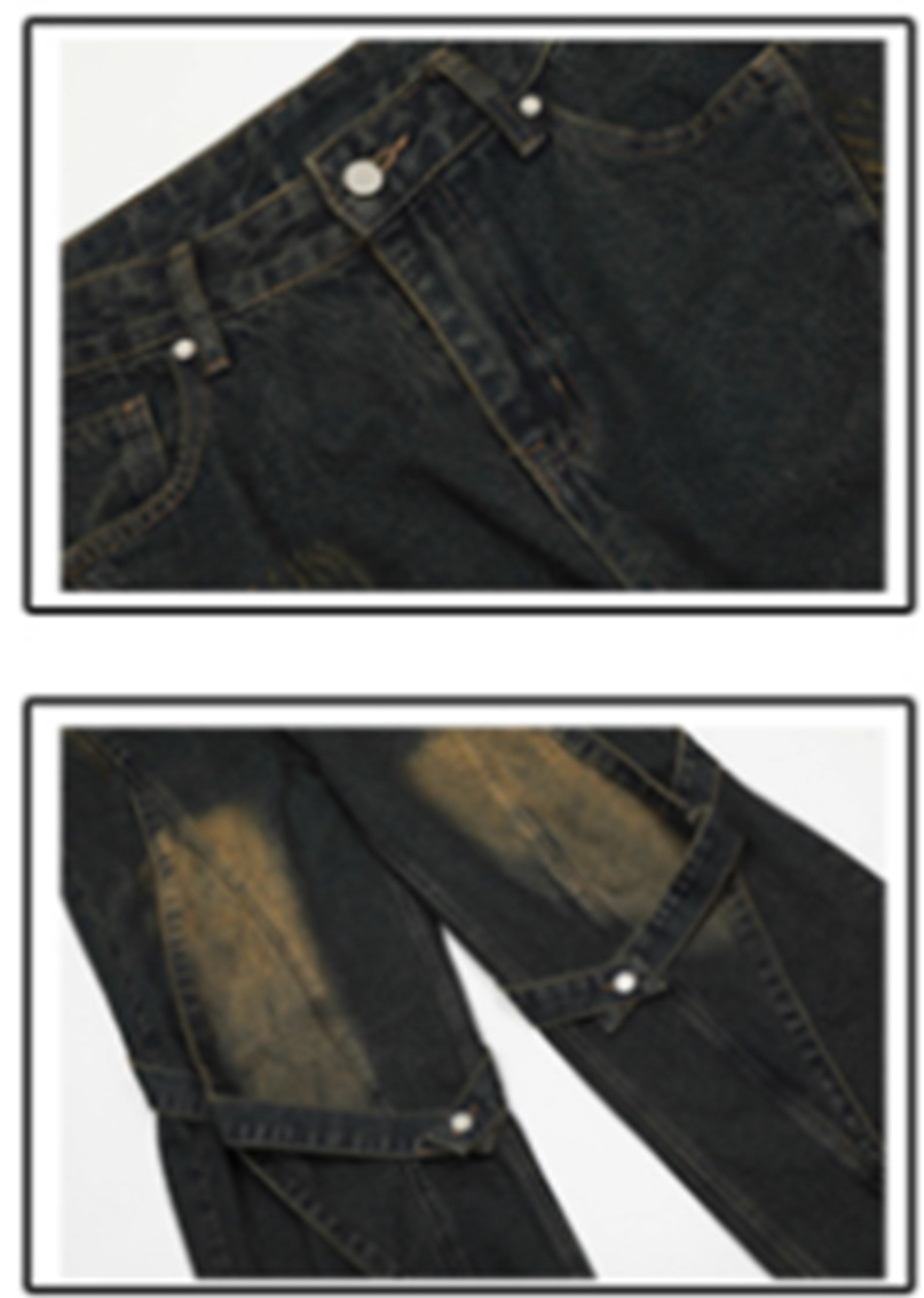 [76street] Dull washed vintage style suspender denim pants ST0008