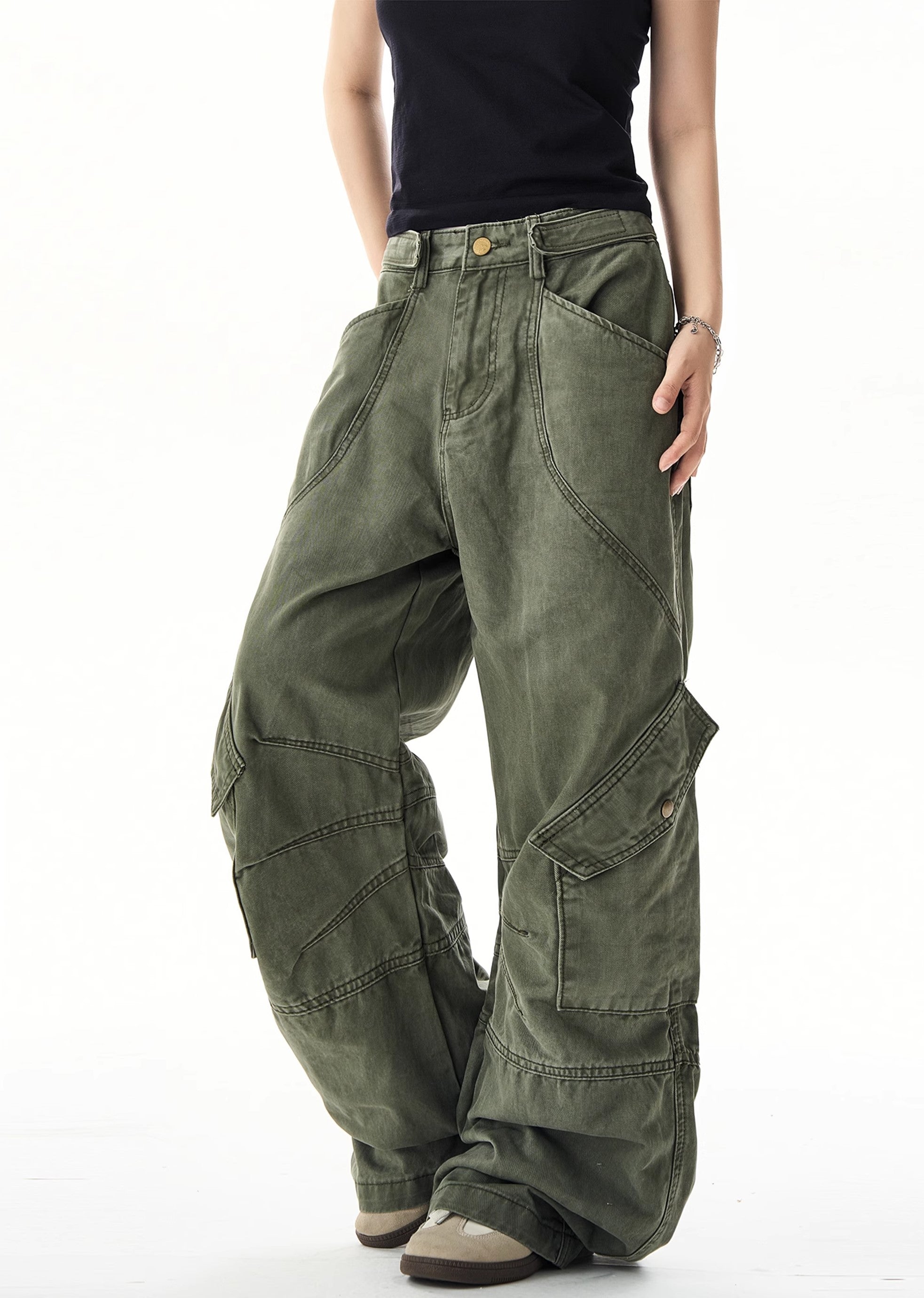 [H GANG X] Natural vintage z grunge style street wide denim pants HX0048