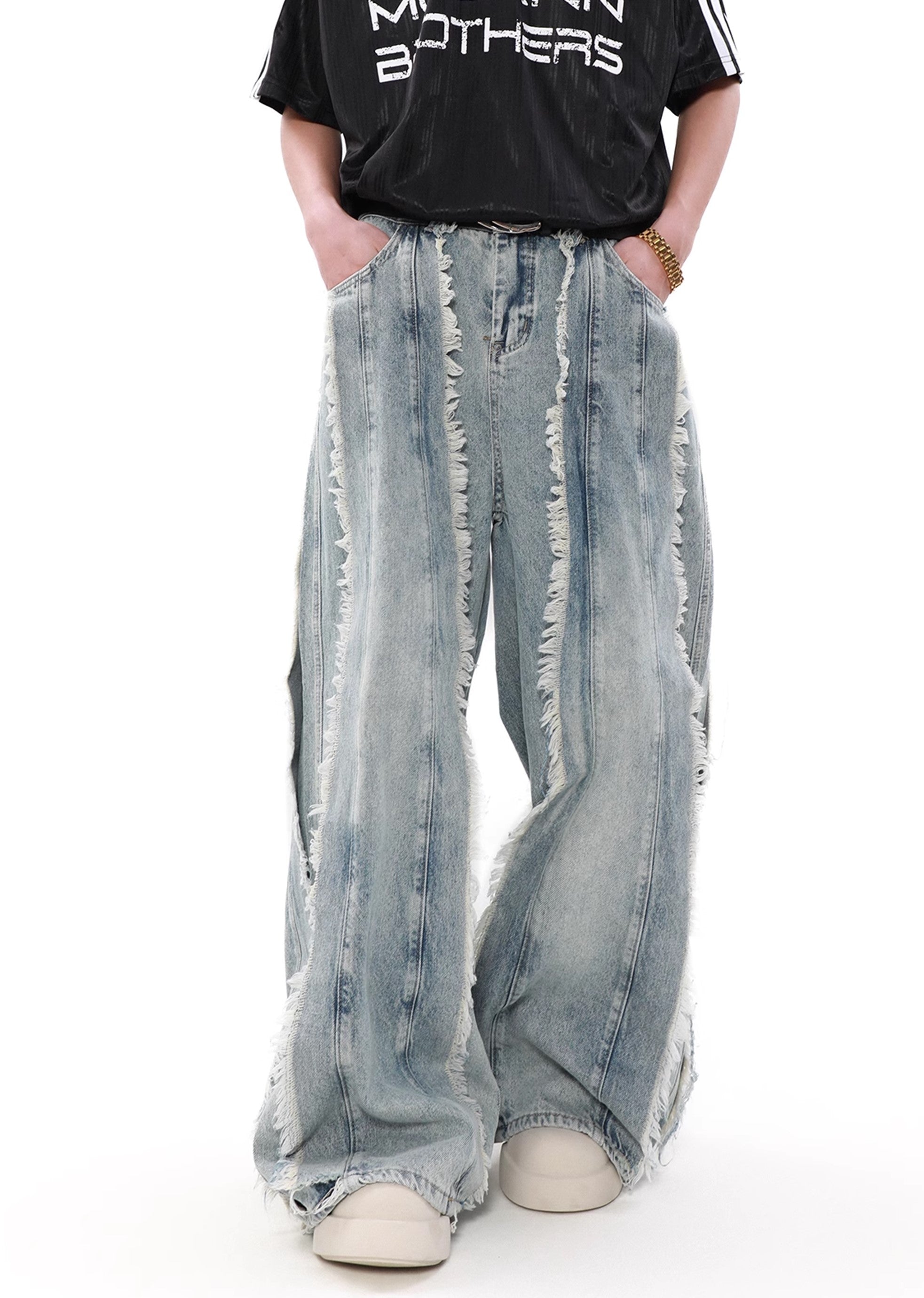 【MR nearly】Full fringe design wide vintage denim pants  MR0109