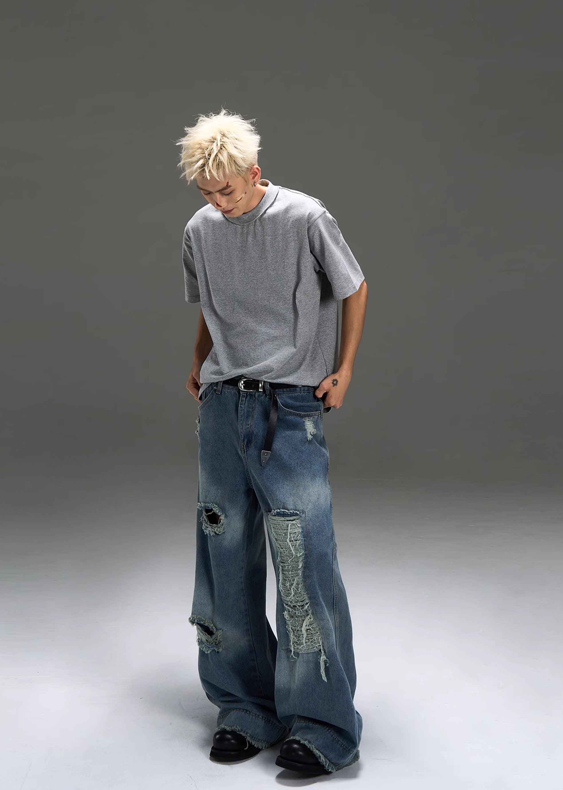 【MAXDSTR】Gimmick distressed vintage grunge style oversized denim pants  MD0154