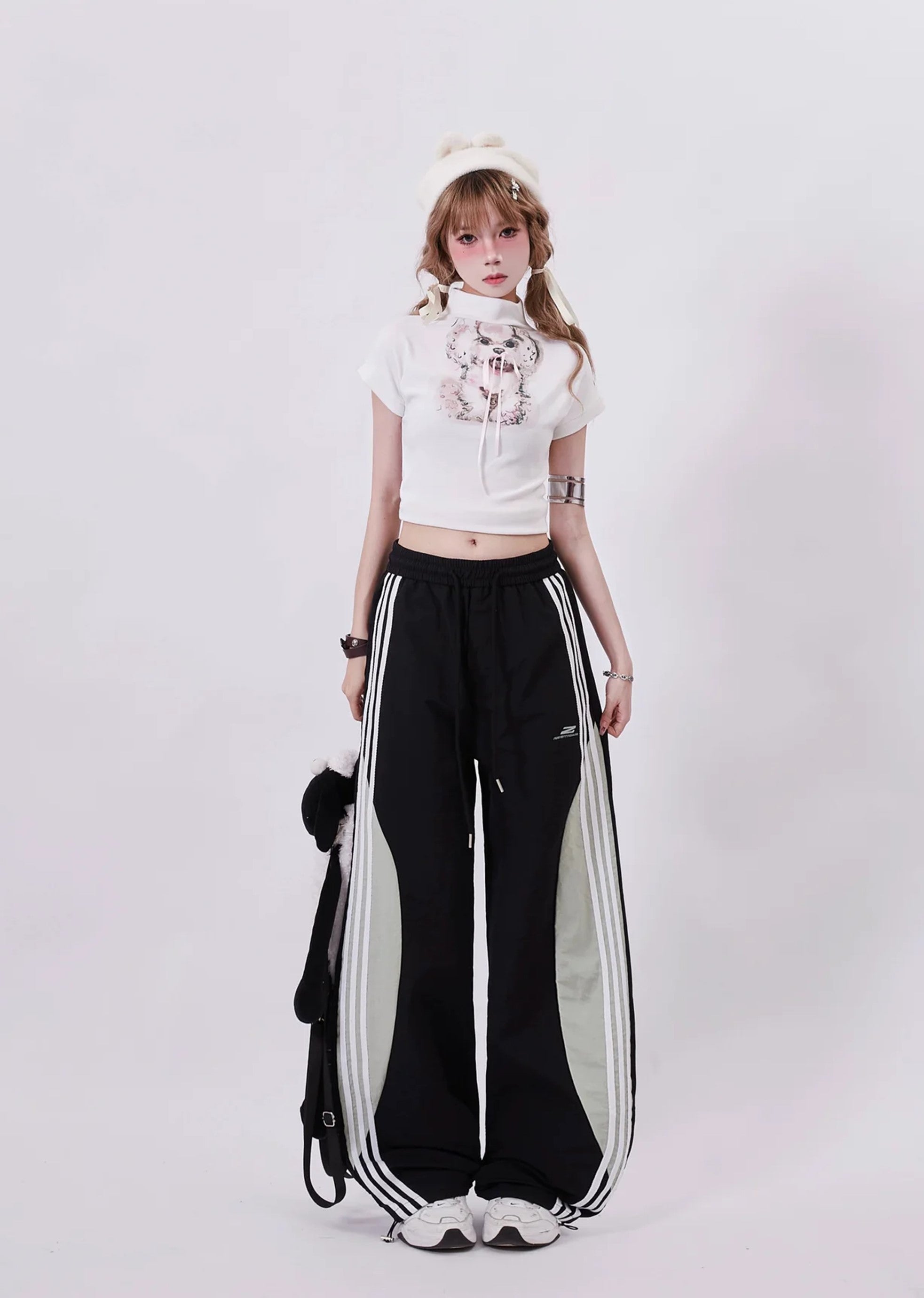 [Rayohopp] Wave side monotone line wide design pants RH0110