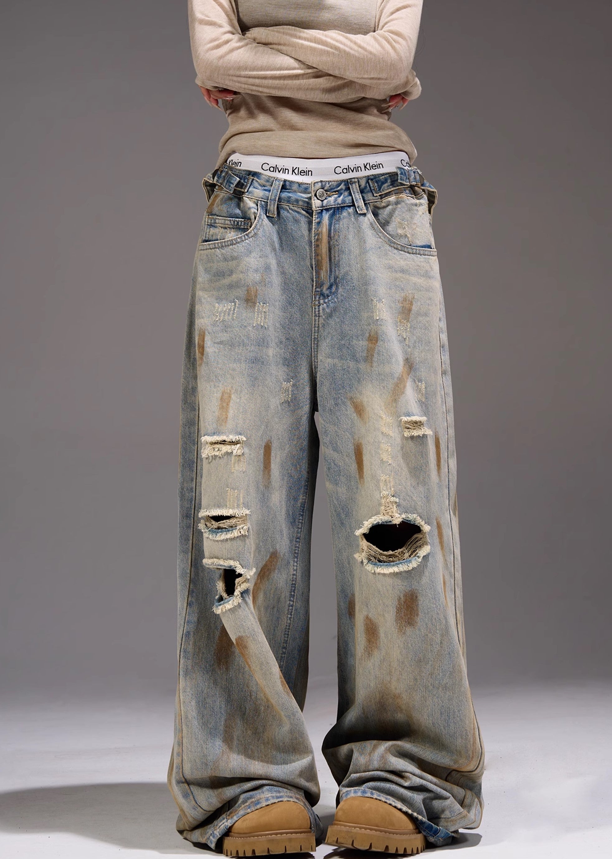 【MAXDSTR】Myriad middle distressed dull wide denim pants  MD0159