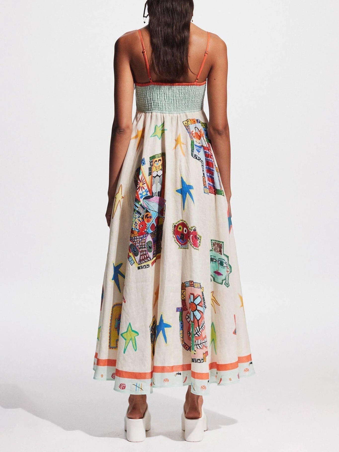 Unique Graffiti Print Suspenders Long Swing Maxi Dress