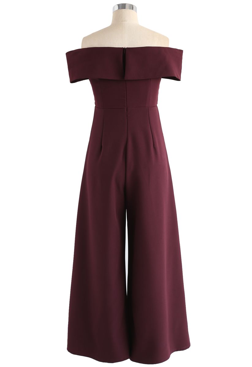 Eternal Sweet Cross Breast Off-Shoulder Jumpsuit In Wine