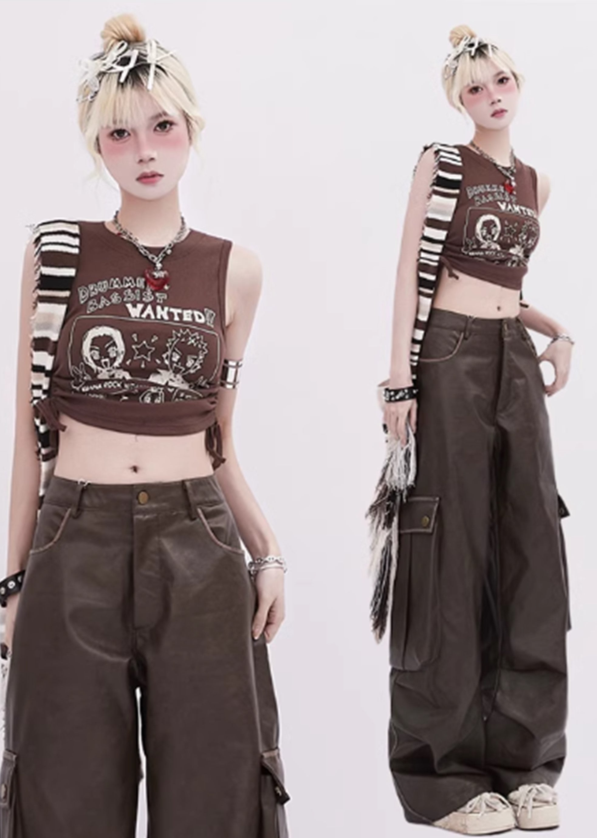 [Rayohopp] Grunge Y2K Style Sleeveless Brave &amp; Cargo Bottoms RH0107