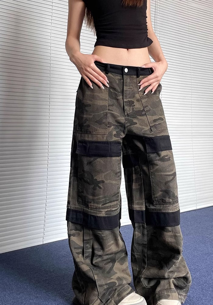 【Apocket】Multi-line design camouflage wide style pants  AK0031