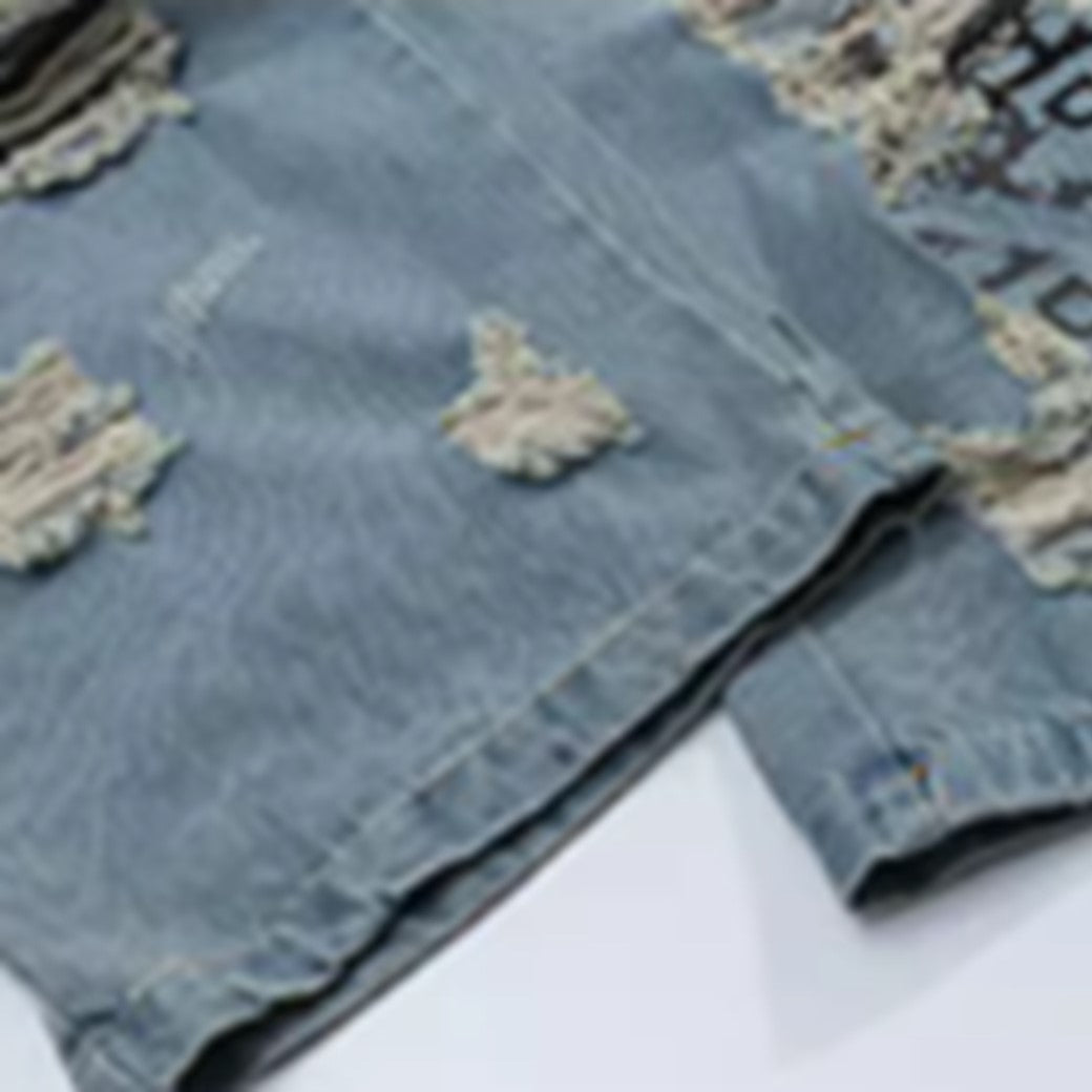 [NIUGULU] Distressed wide silhouette spider design denim pants NG0034