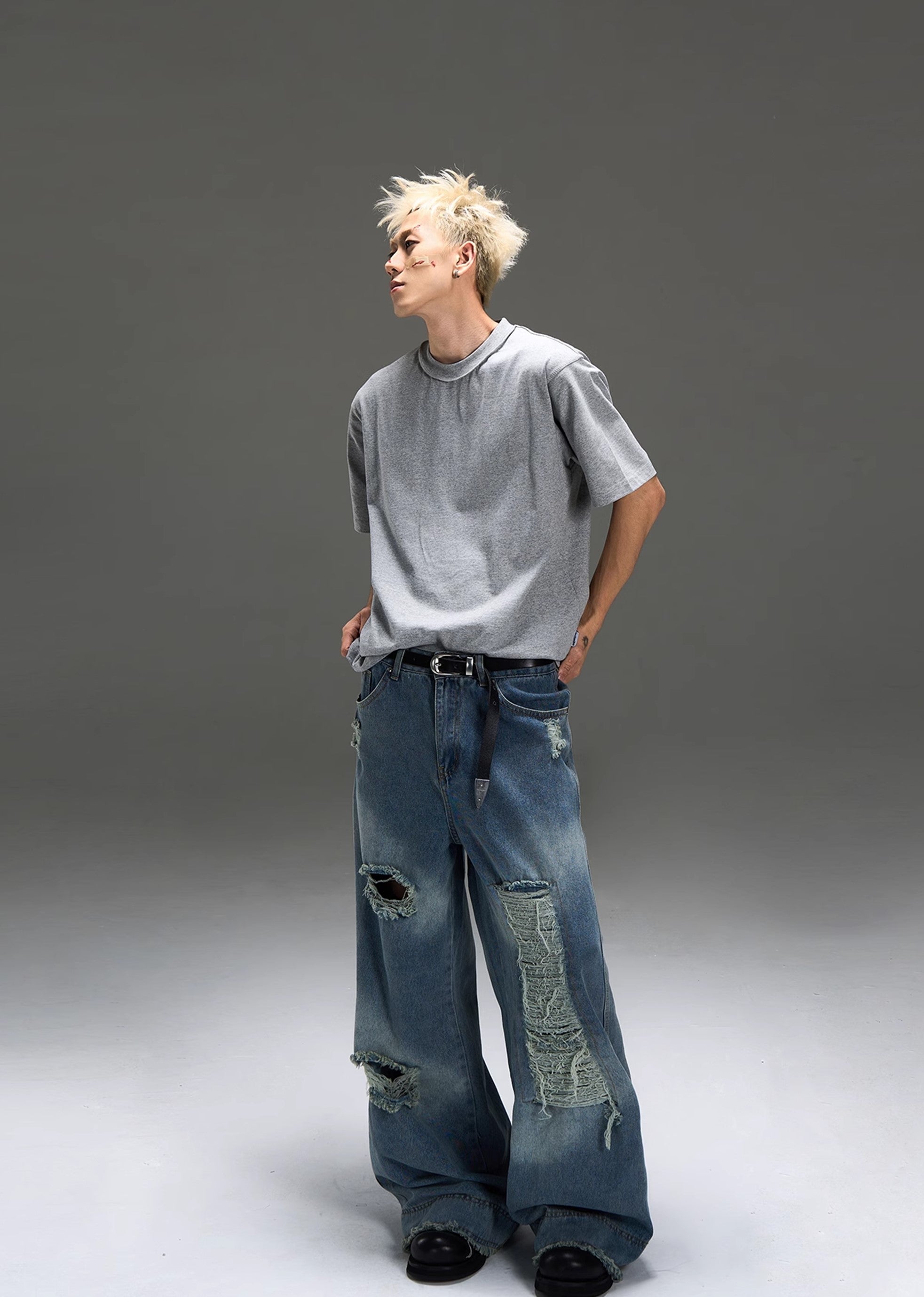 【MAXDSTR】Gimmick distressed vintage grunge style oversized denim pants  MD0154