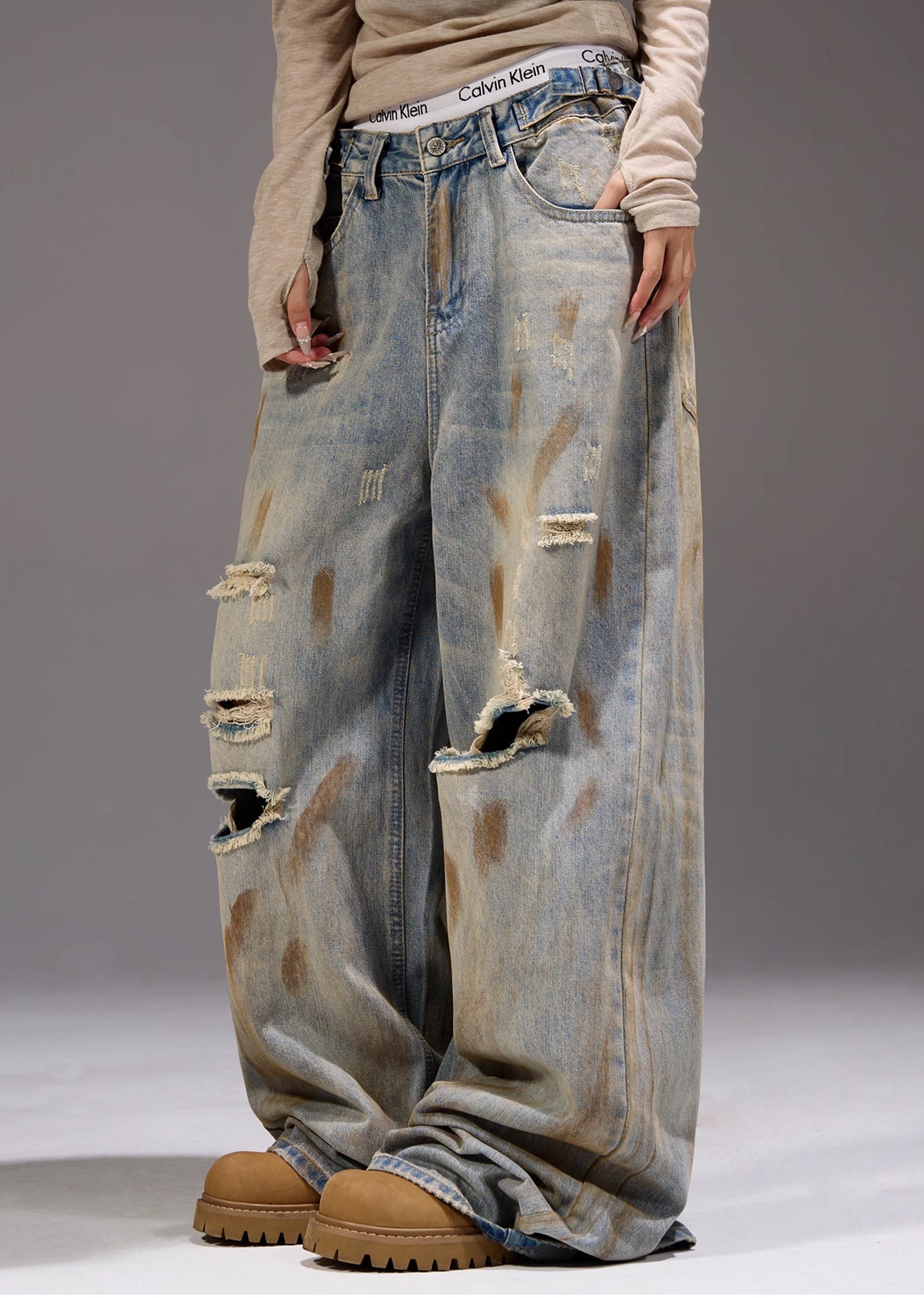 【MAXDSTR】Myriad middle distressed dull wide denim pants  MD0159