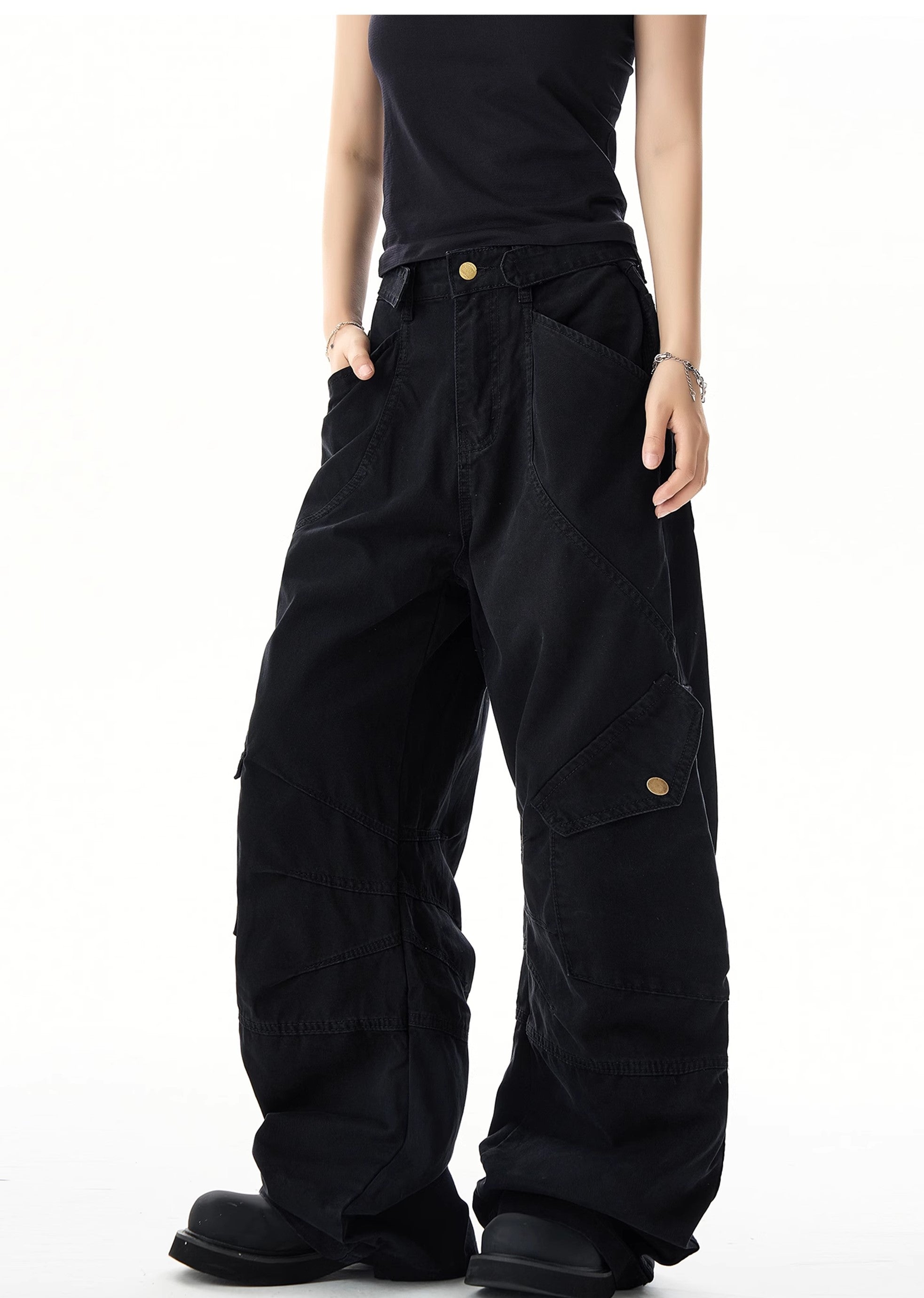 [H GANG X] Natural vintage z grunge style street wide denim pants HX0048