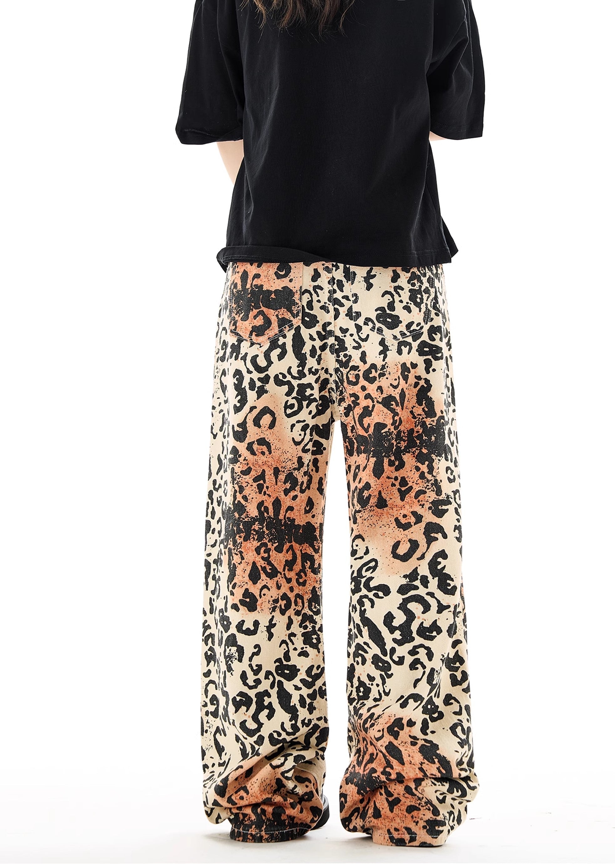 [H GANG X] Random wash animal print design wide pants HX0054