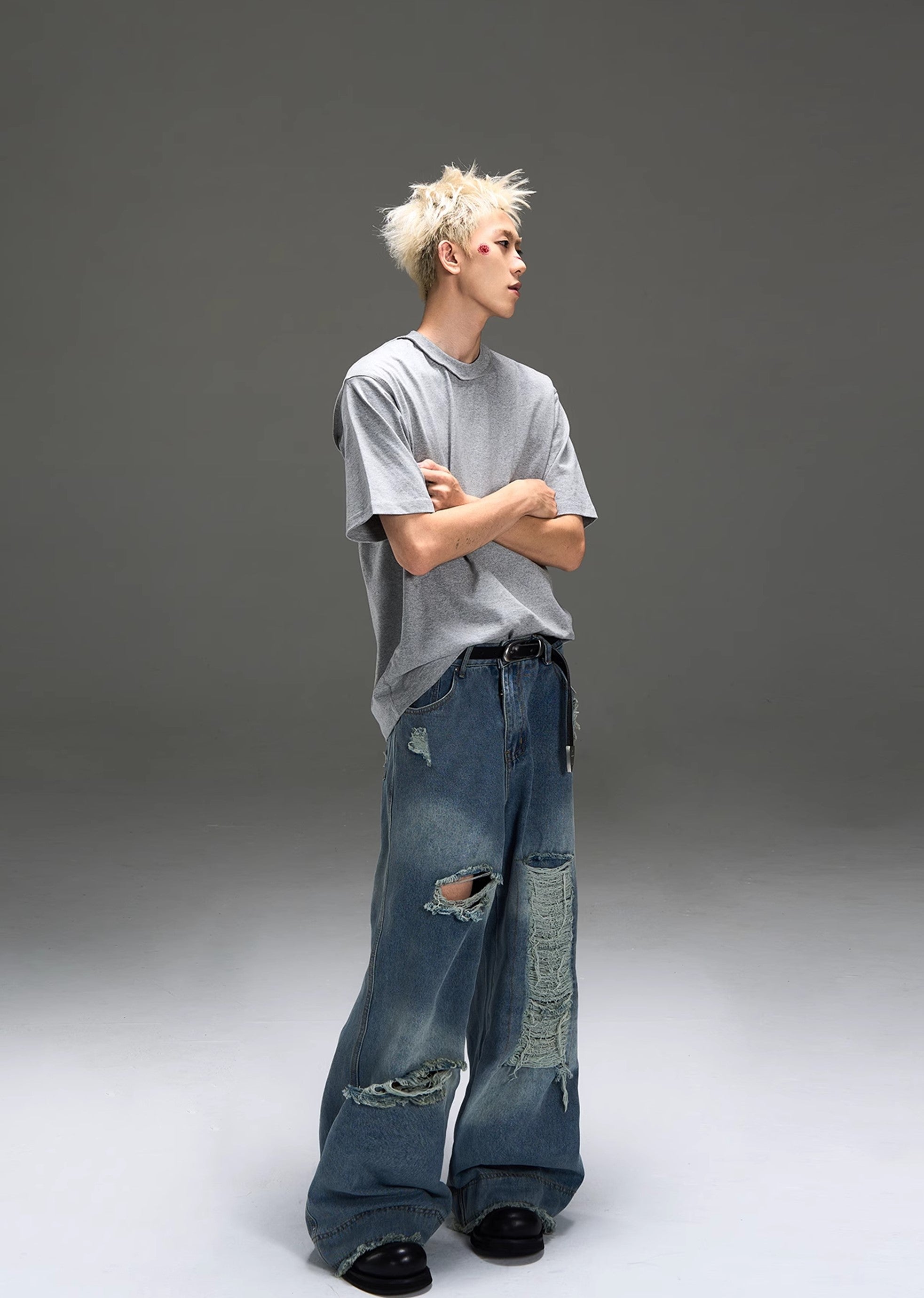 【MAXDSTR】Gimmick distressed vintage grunge style oversized denim pants  MD0154