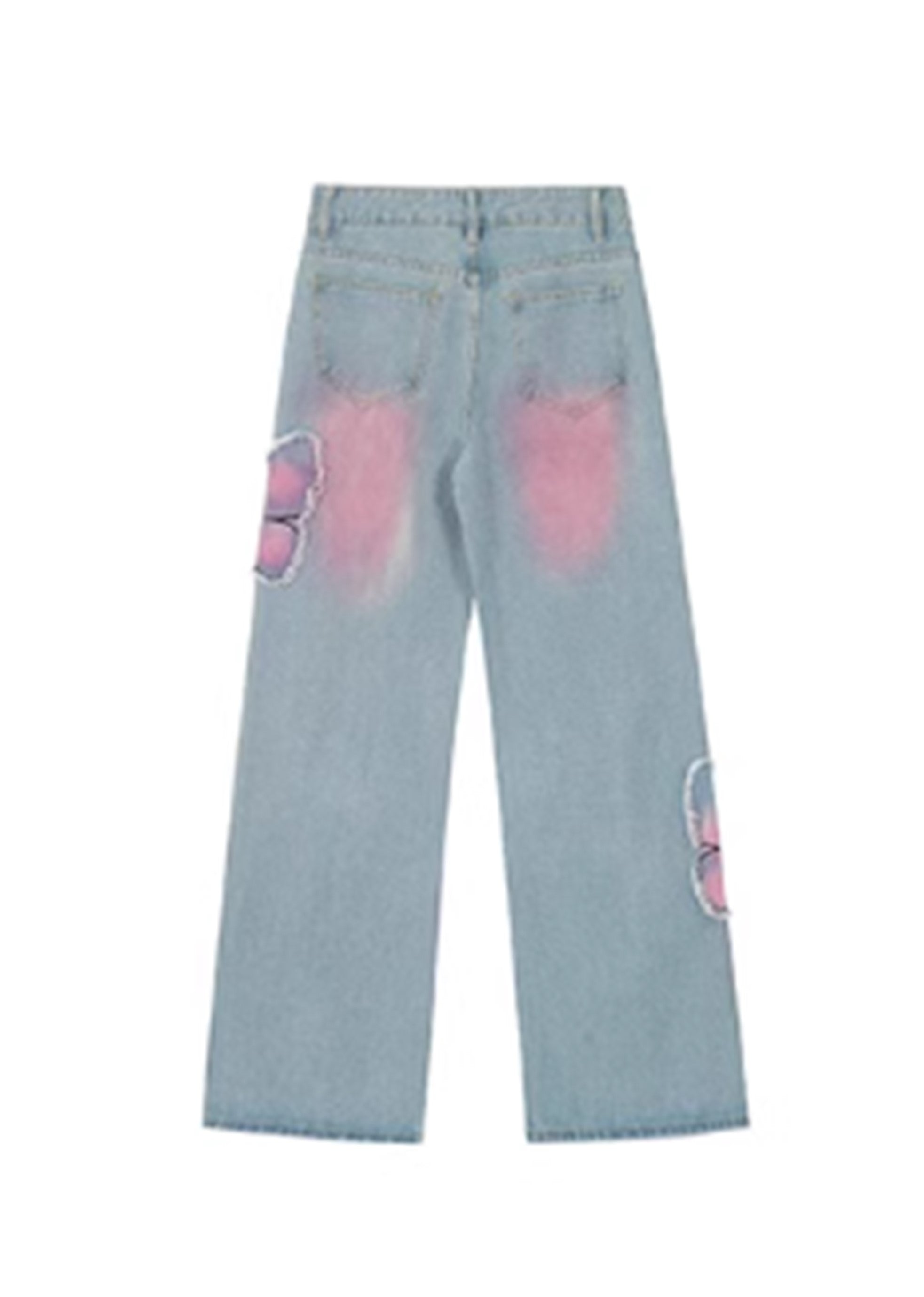 [Rayohopp] Color butterfly design attachment balance denim pants RH0108