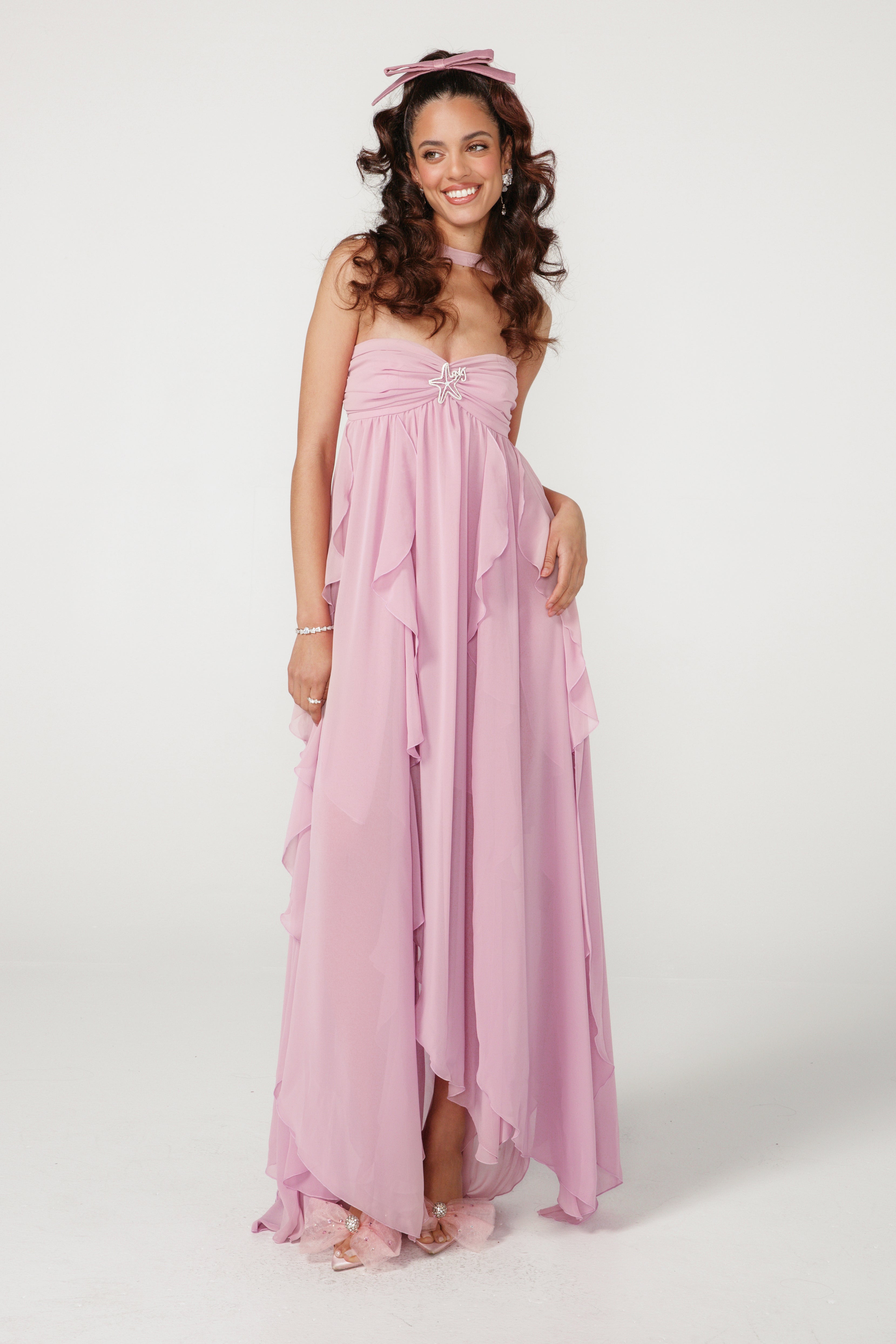 Purple Elegant Strapless Maxi Dress