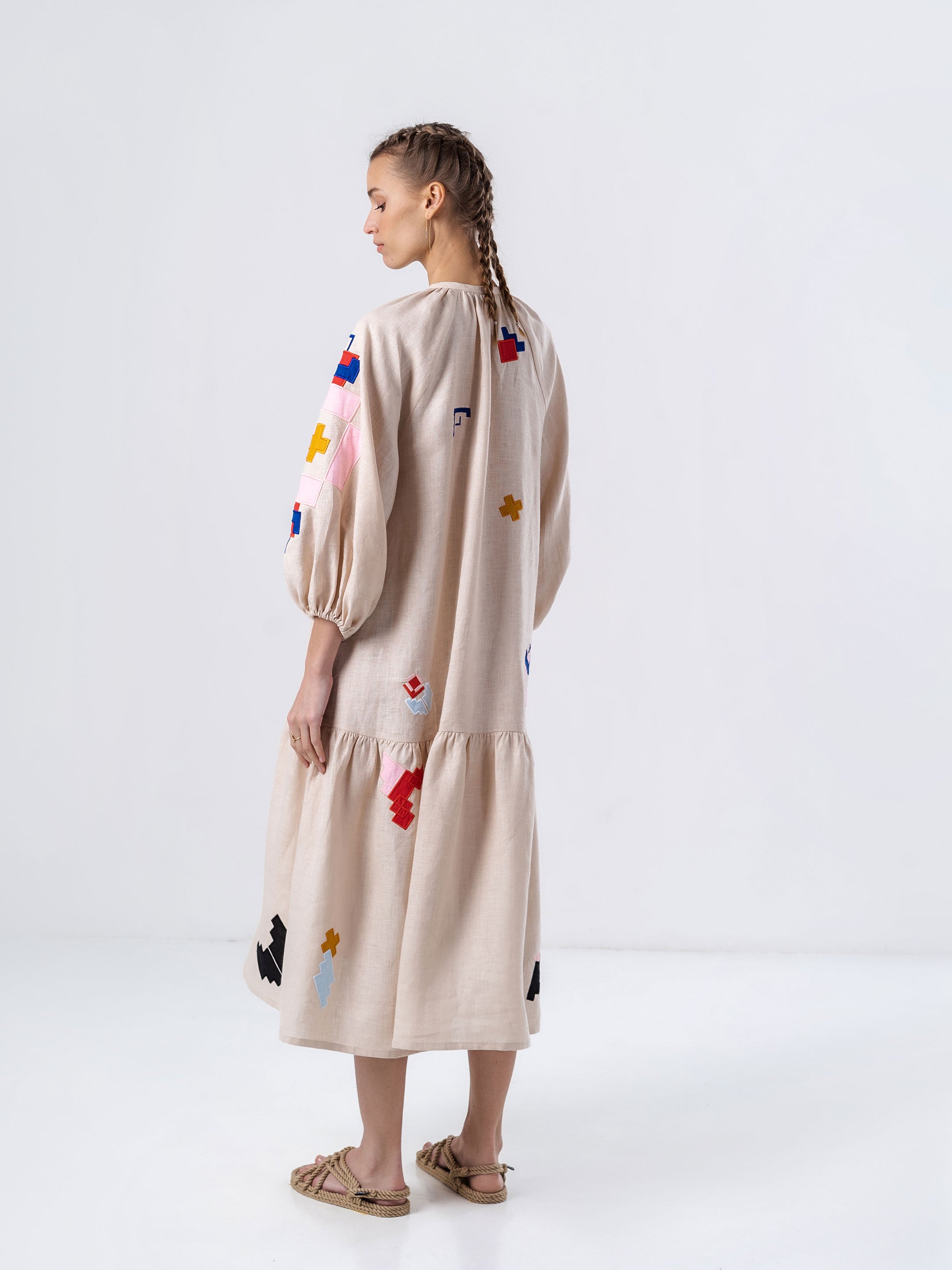 Light linen dress with and denim jacket