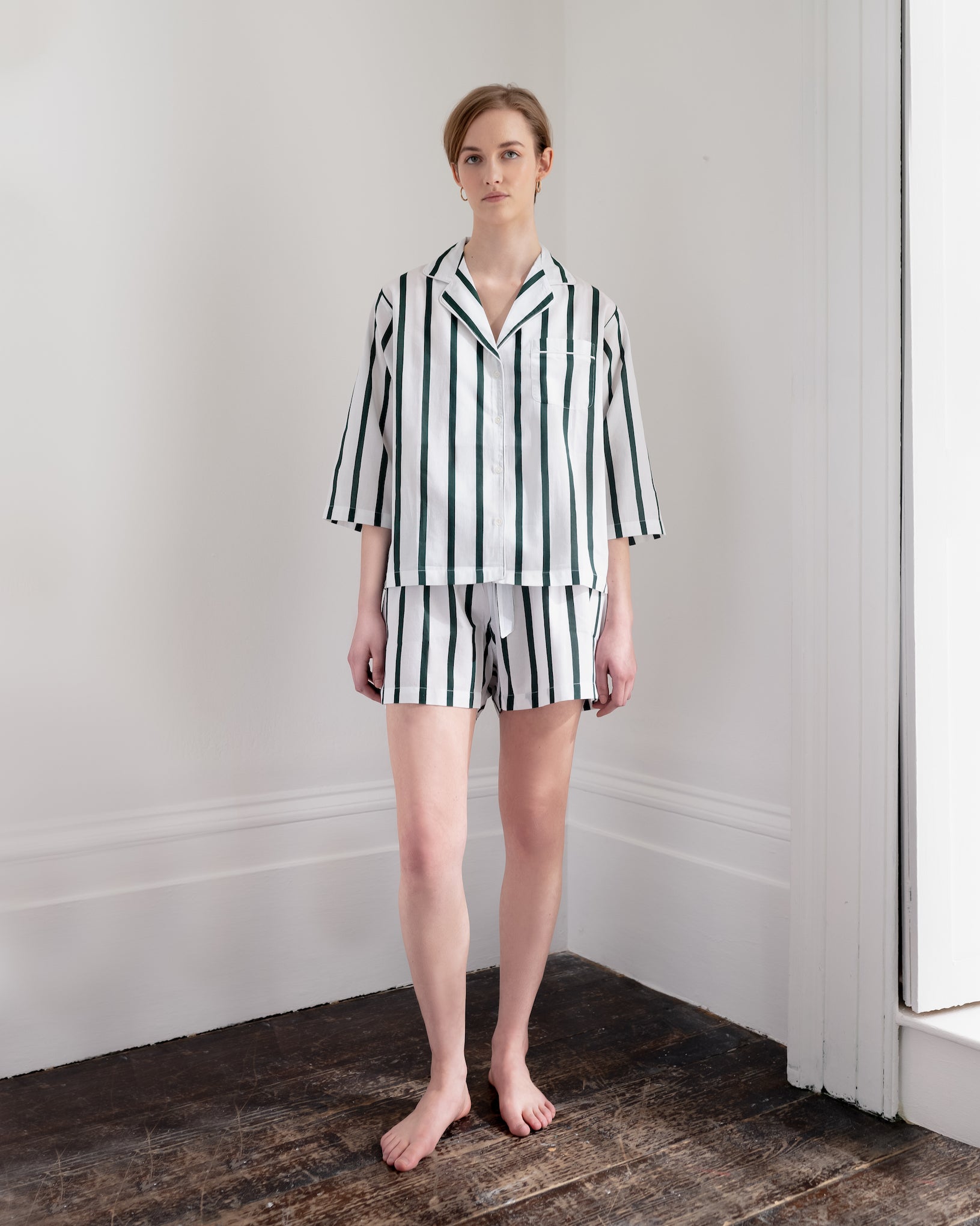 Green Stripe Shorts Set