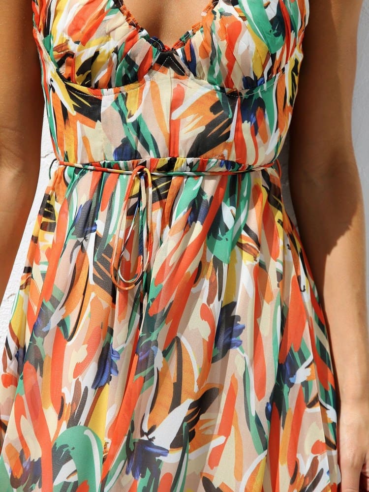 Floral Ruffle-Trim Midi Tank Dress