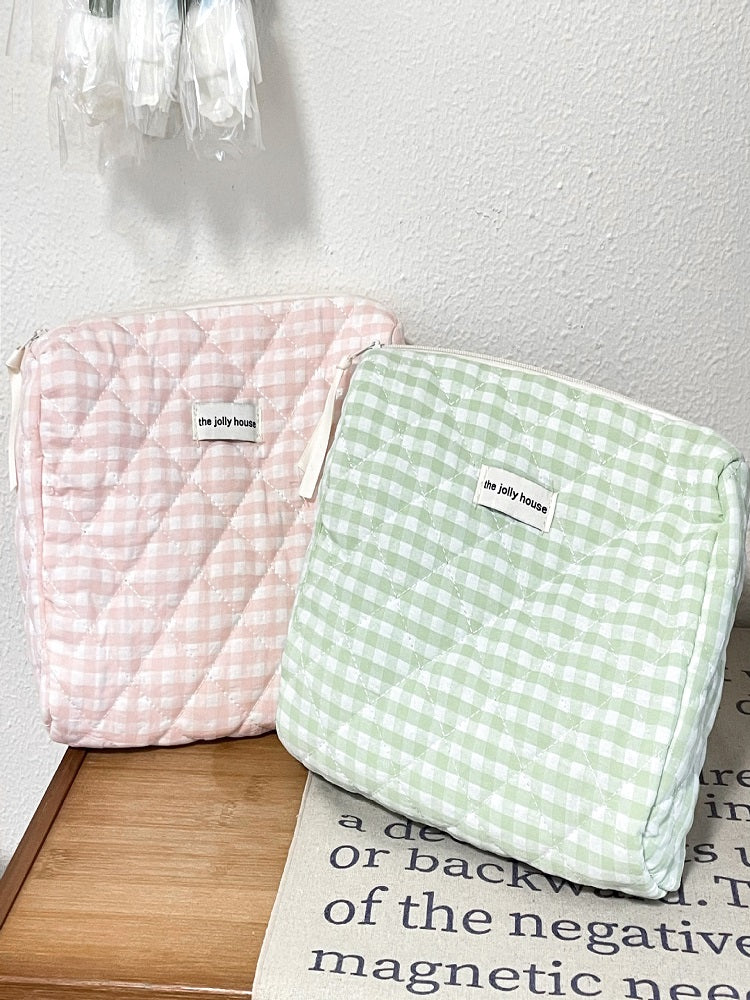 Powder Green Grid Makeup Bag