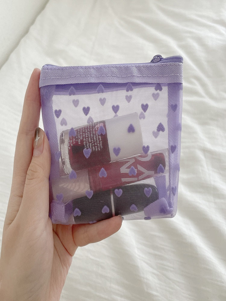 Purple Transparent Heart Makeup Bag