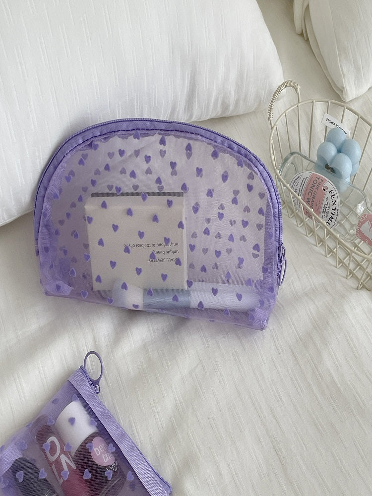 Purple Transparent Heart Makeup Bag