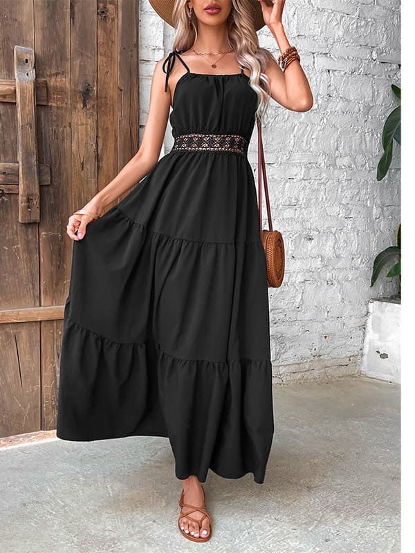 Solid Color Hollow Waist Casual Dress