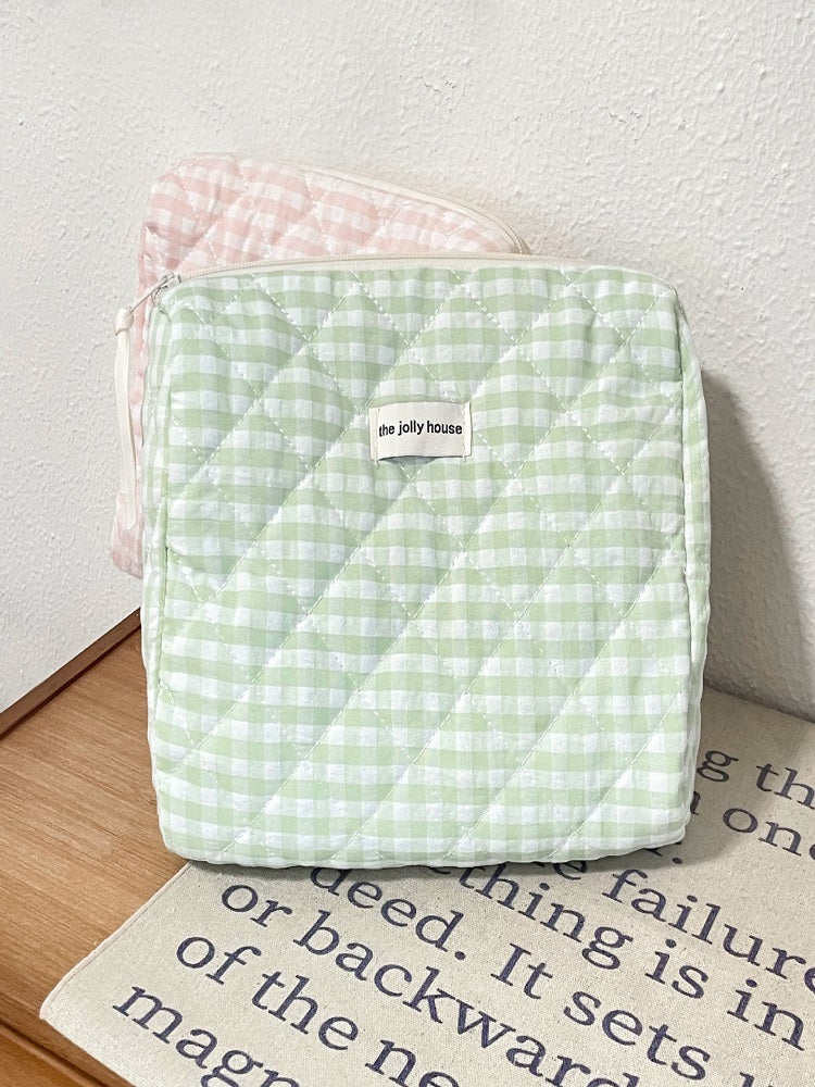 Powder Green Grid Makeup Bag