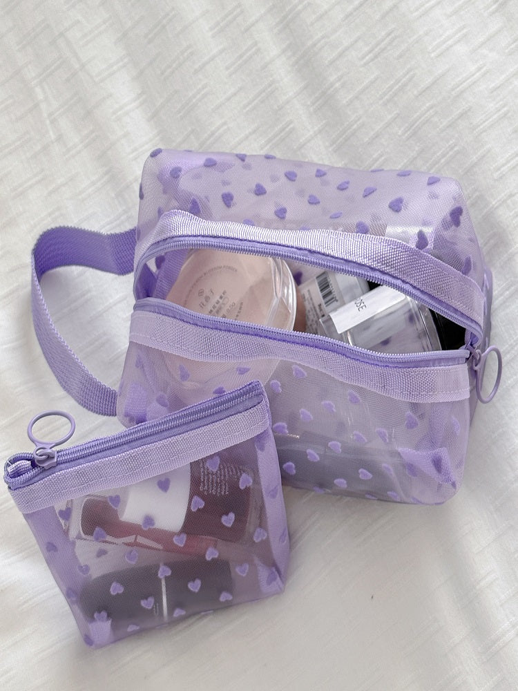 Purple Transparent Heart Makeup Bag